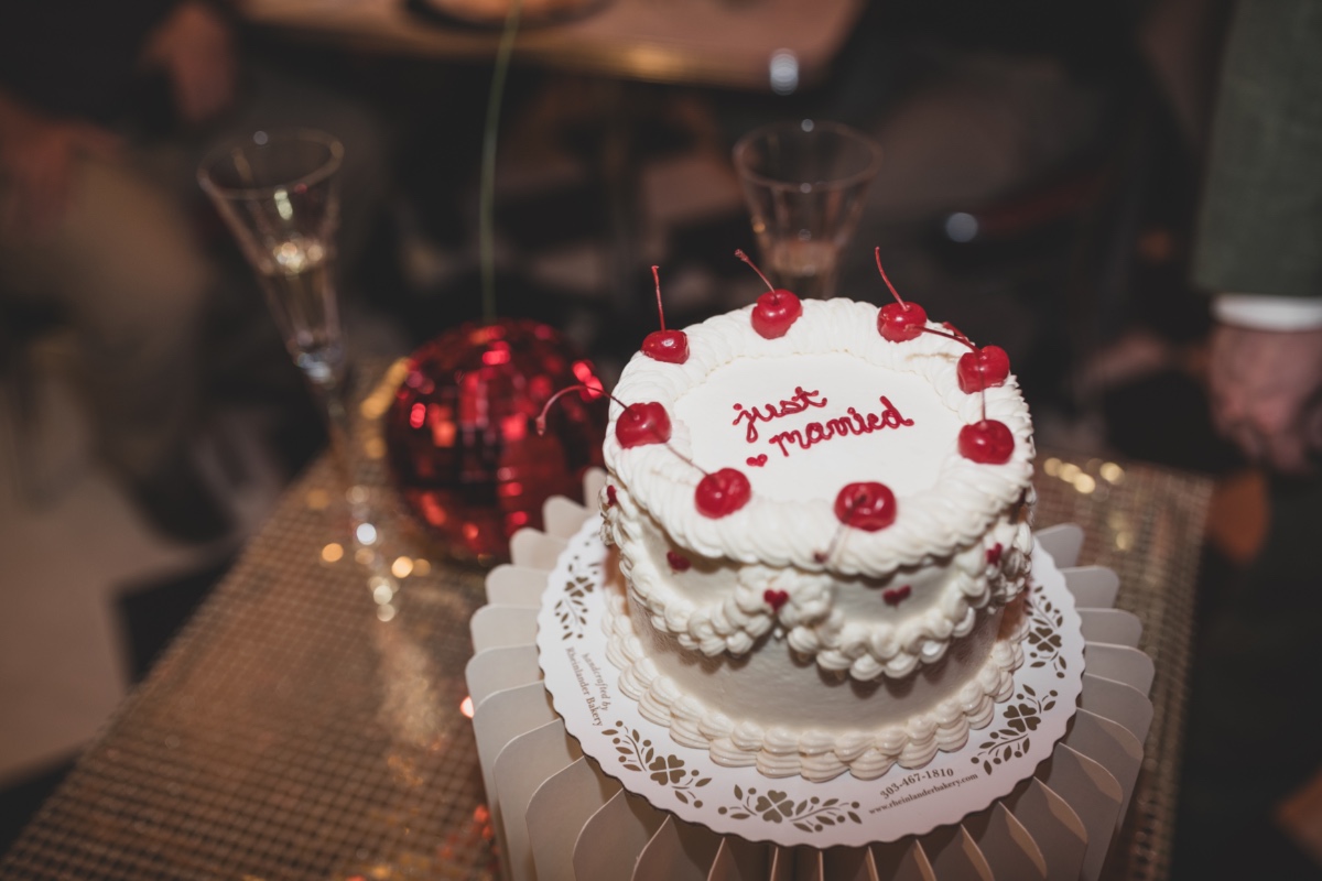 cute kitschy wedding cake with cherries