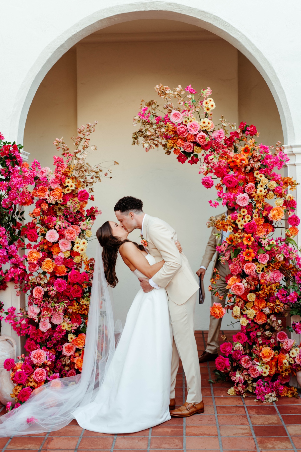 bright pink and orange floral installations