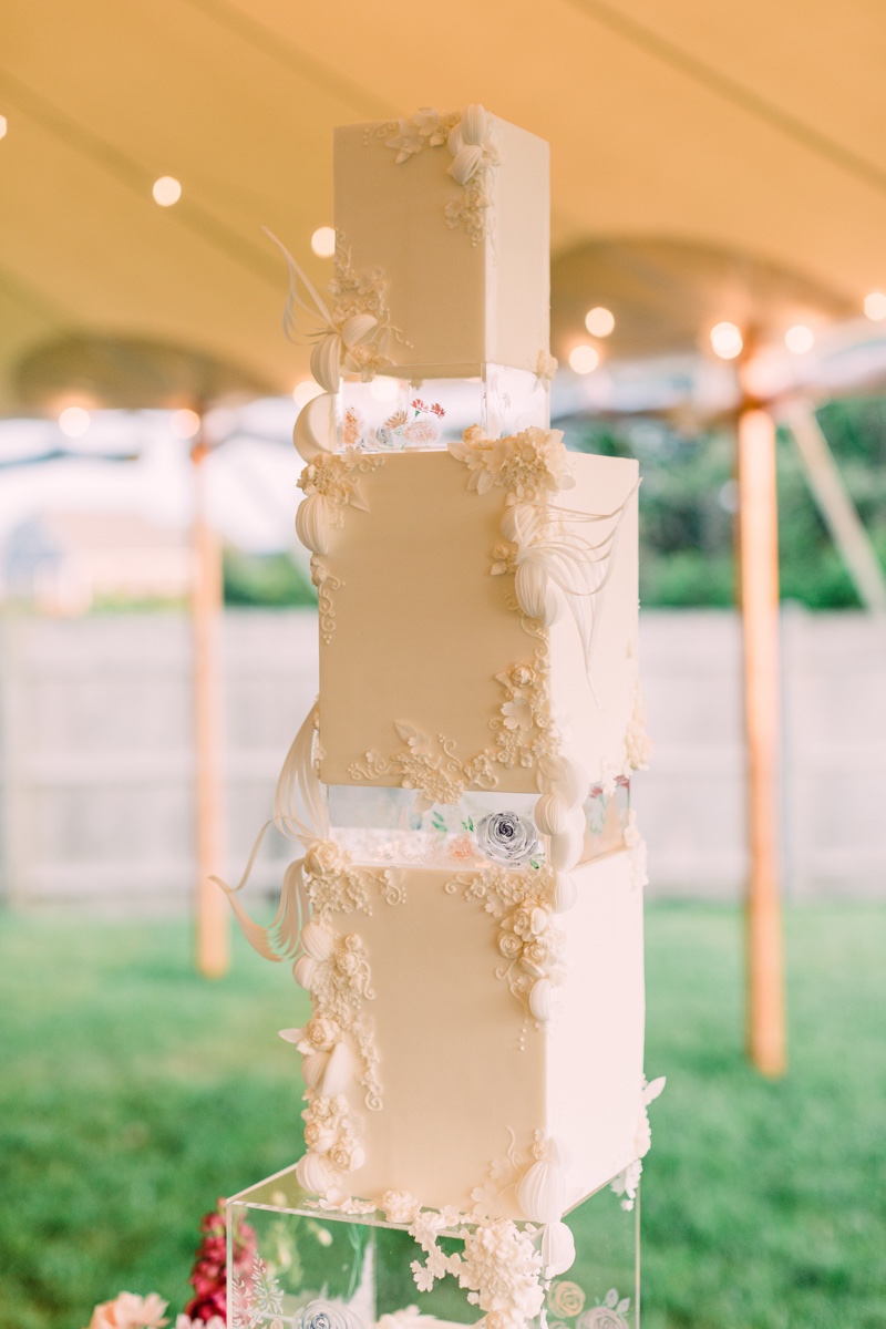 modern wedding cake with floating tiers