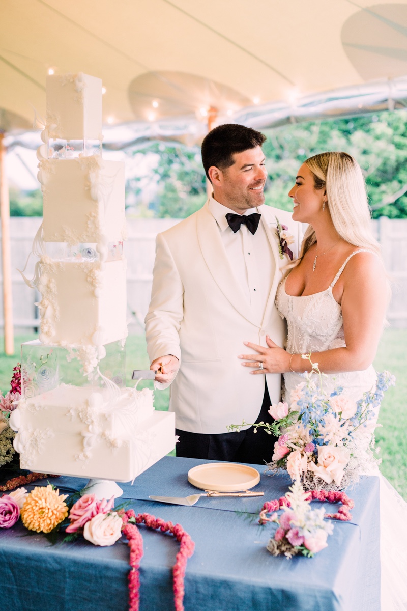 all white modern wedding cake