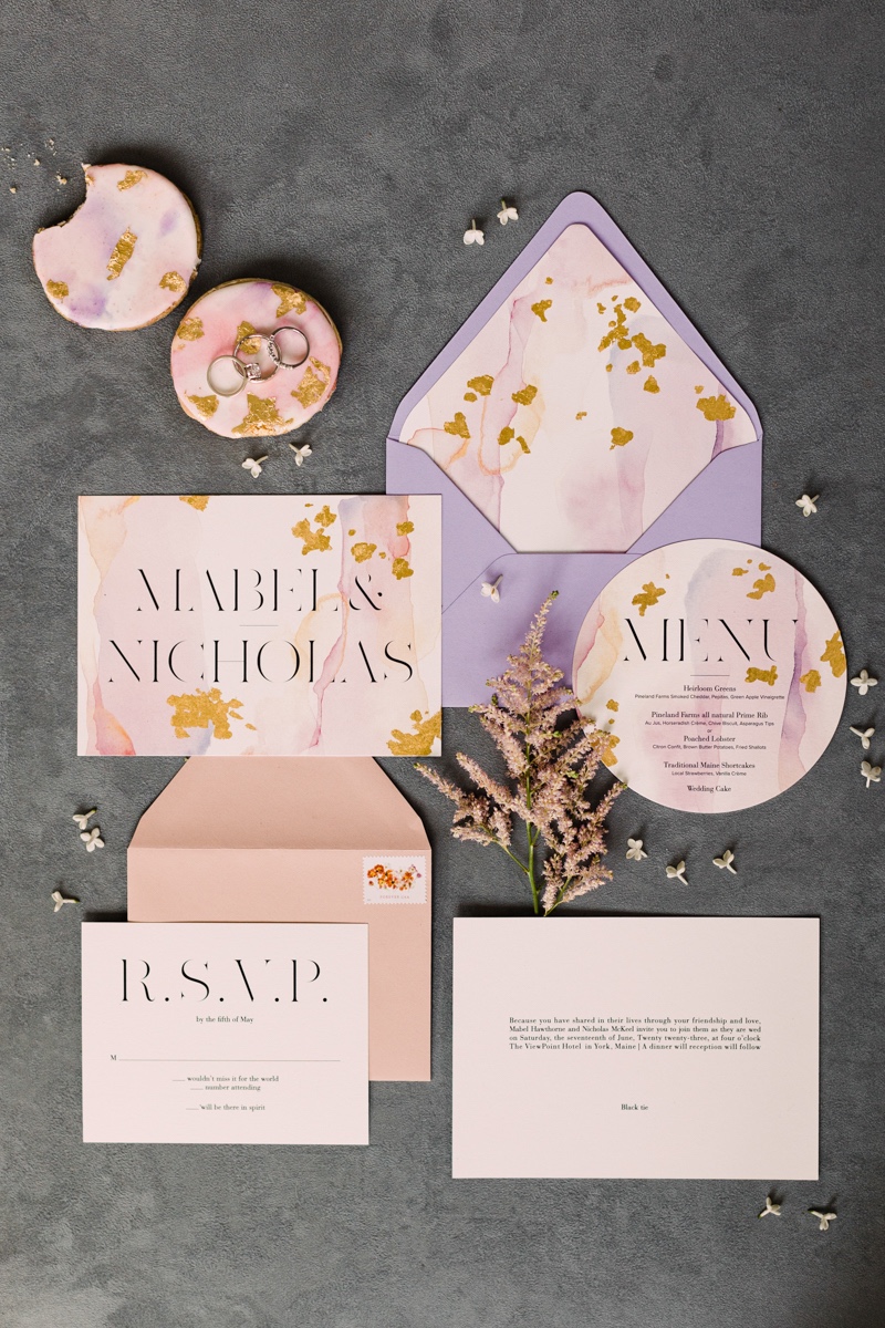 pastel and gold wedding invitations