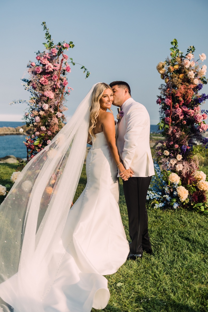 bride and groom at coastal wedding