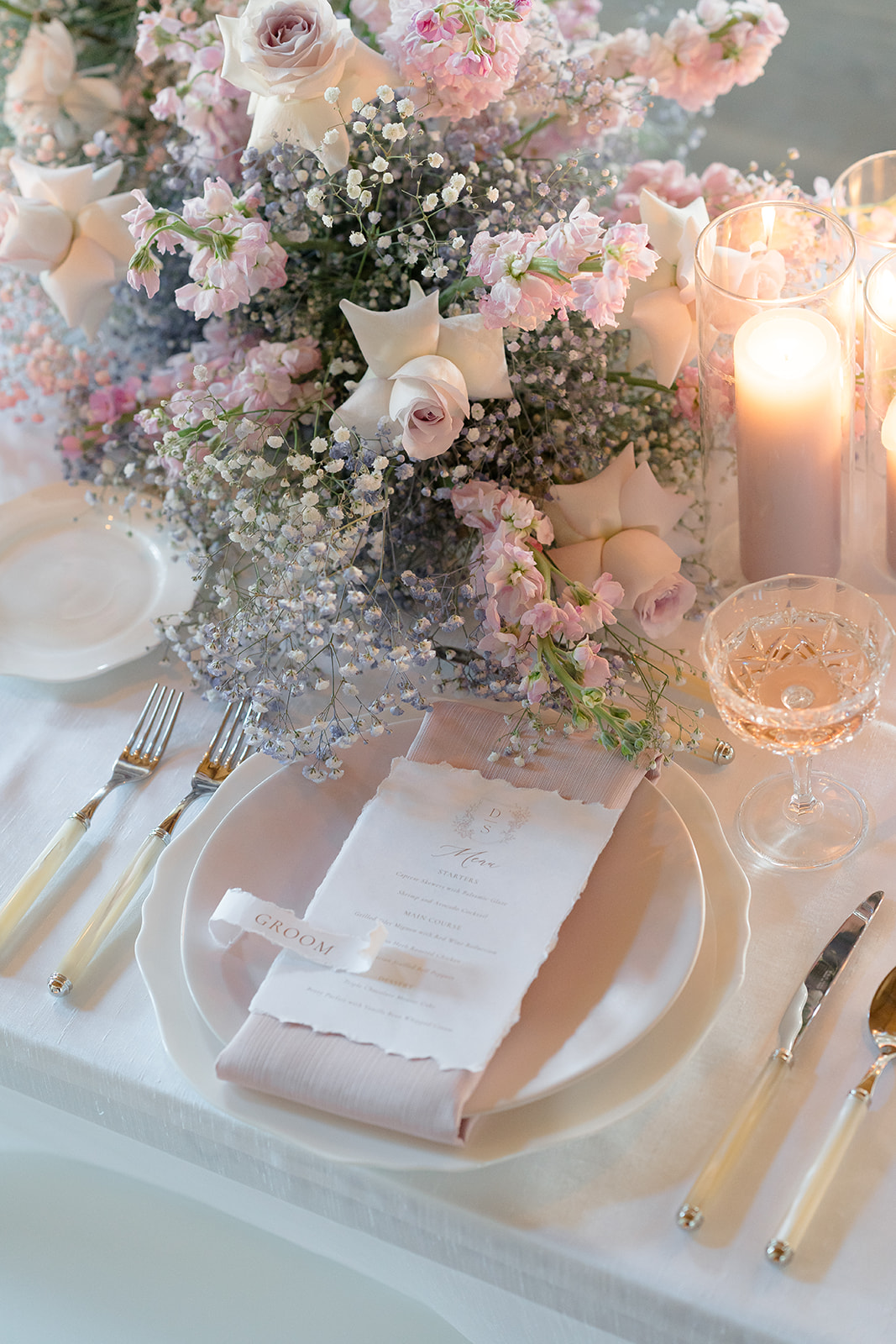 cream and pink wedding table design