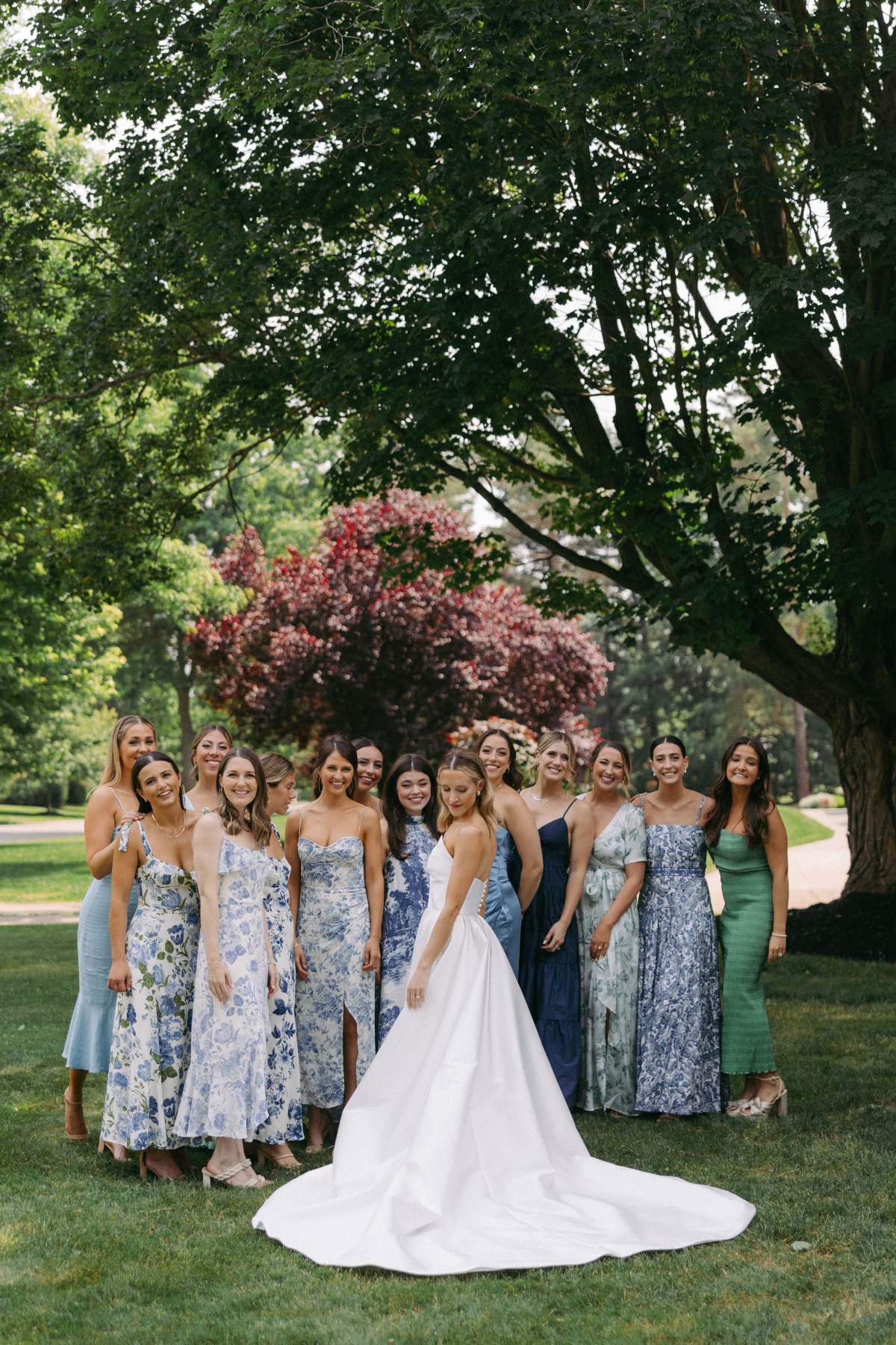 toile inspired bridesmaid dresses