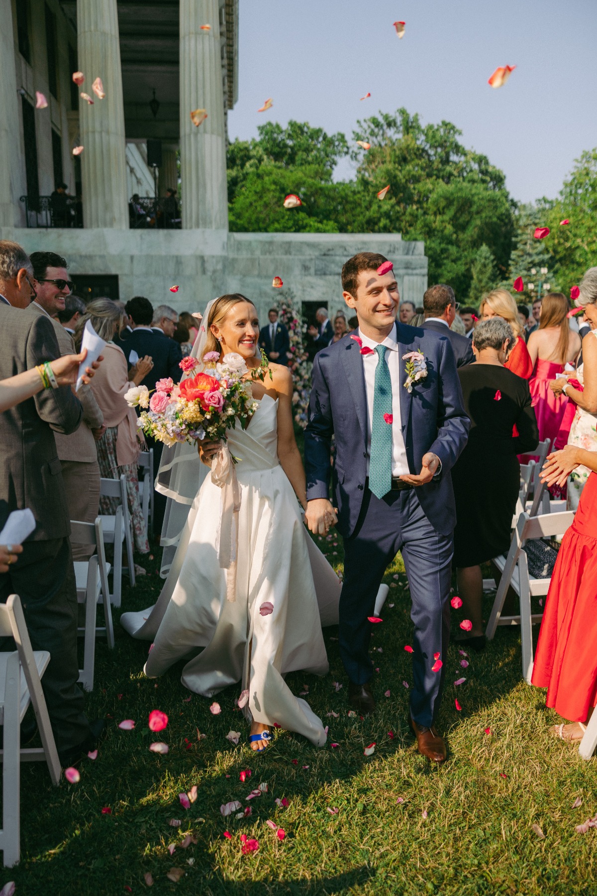 pink petal toss for outdoor wedding