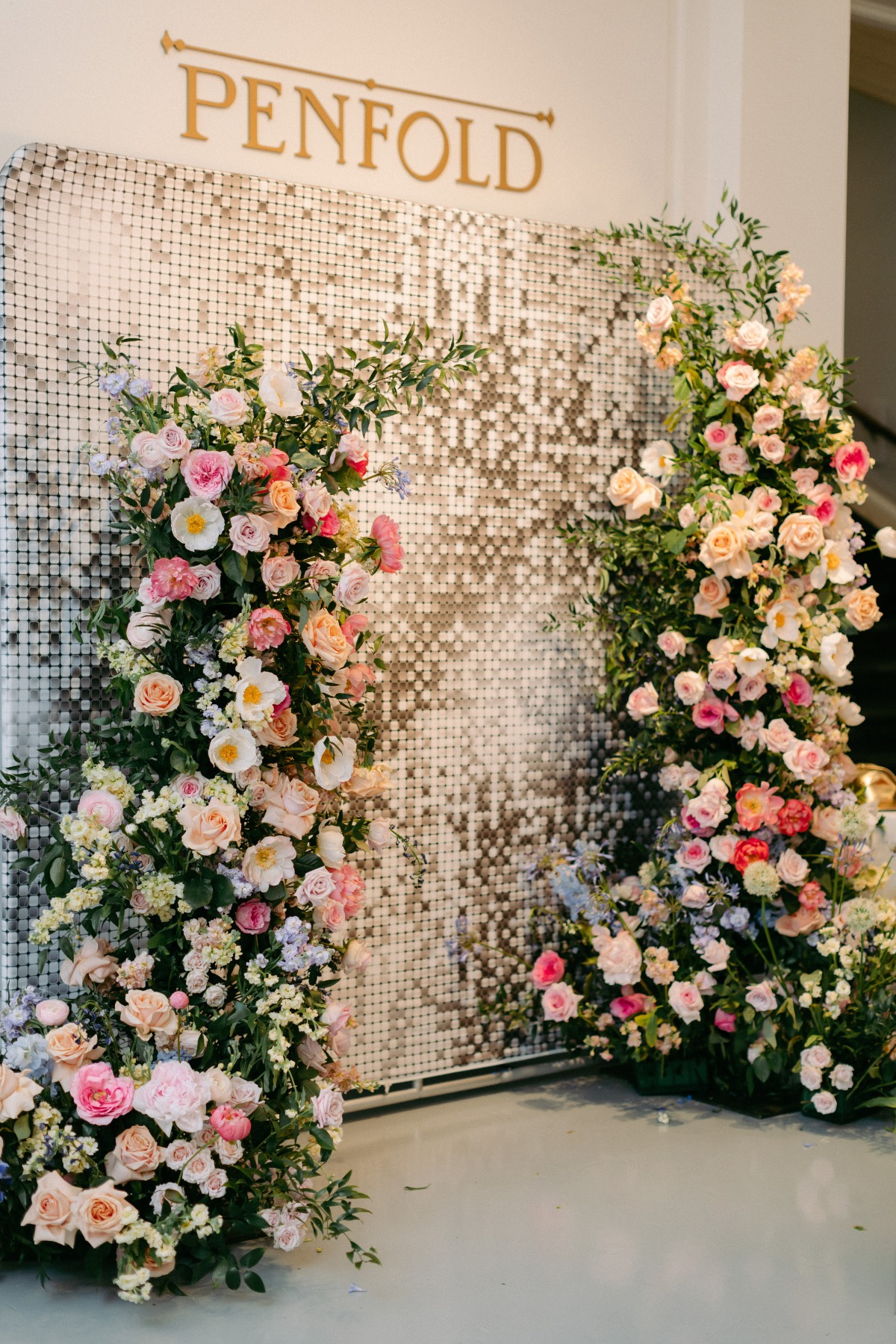 pink disco floral installation