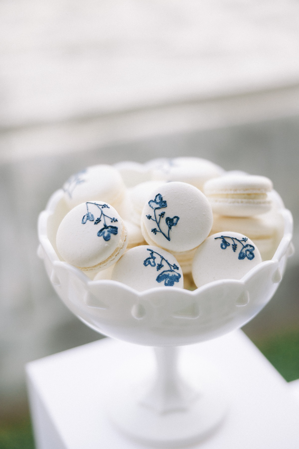 blue and white macarons