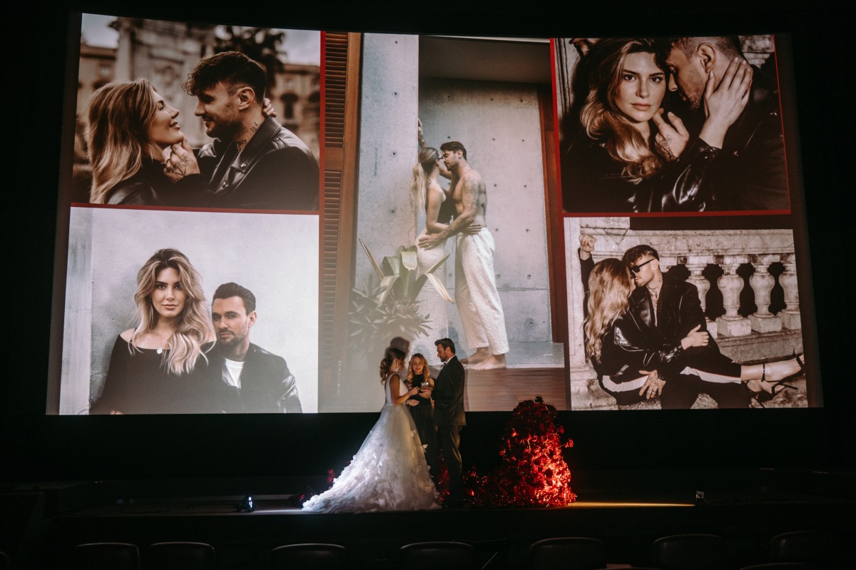 projected photographs during wedding ceremony