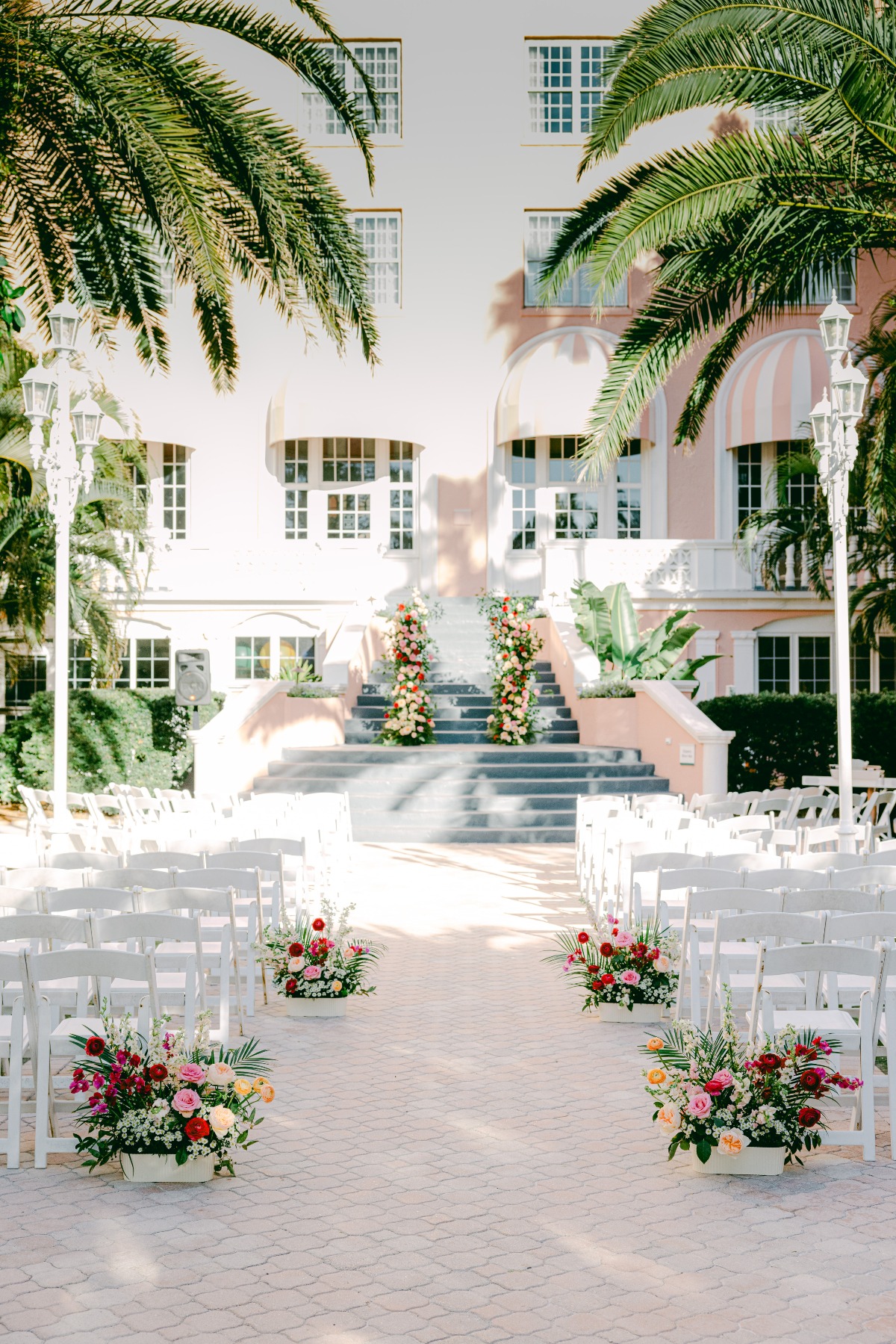 red pink and white floral arrangements