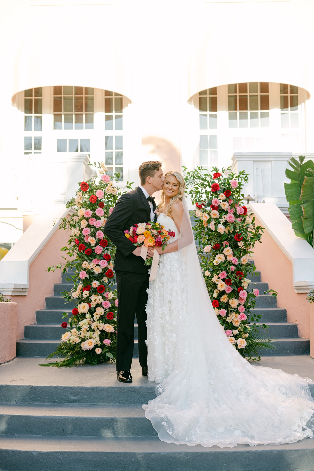 pink red and white floral columns