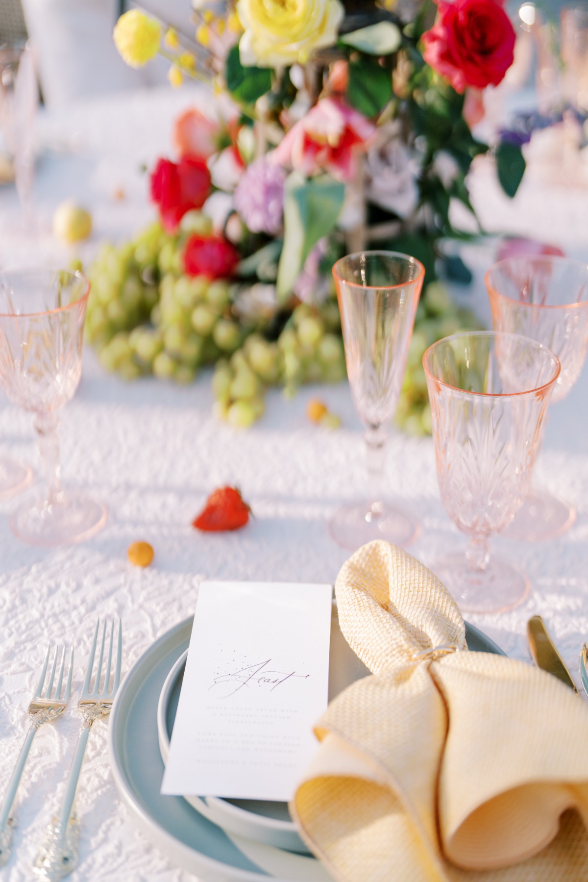 Romantic and modern wedding reception menu and setting