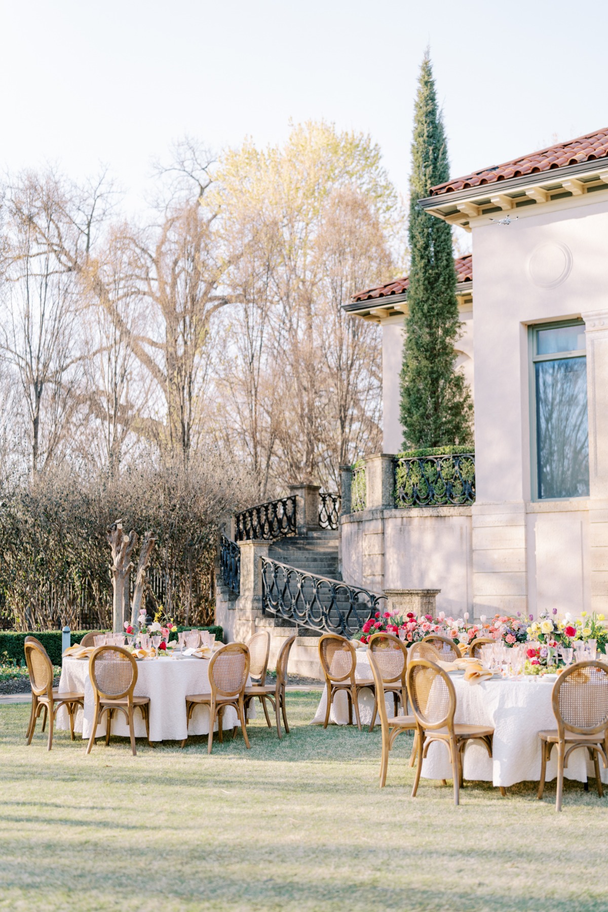 Rainbow pastel floral reception table design ideas 