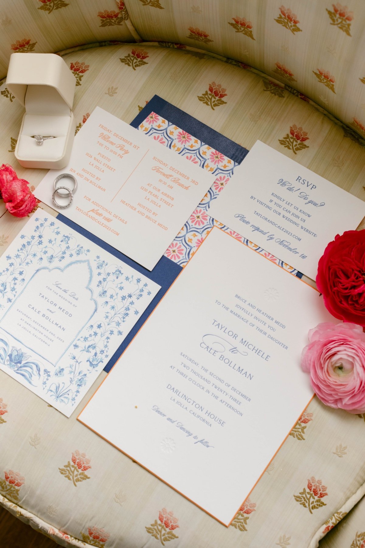 textile inspired wedding invitations