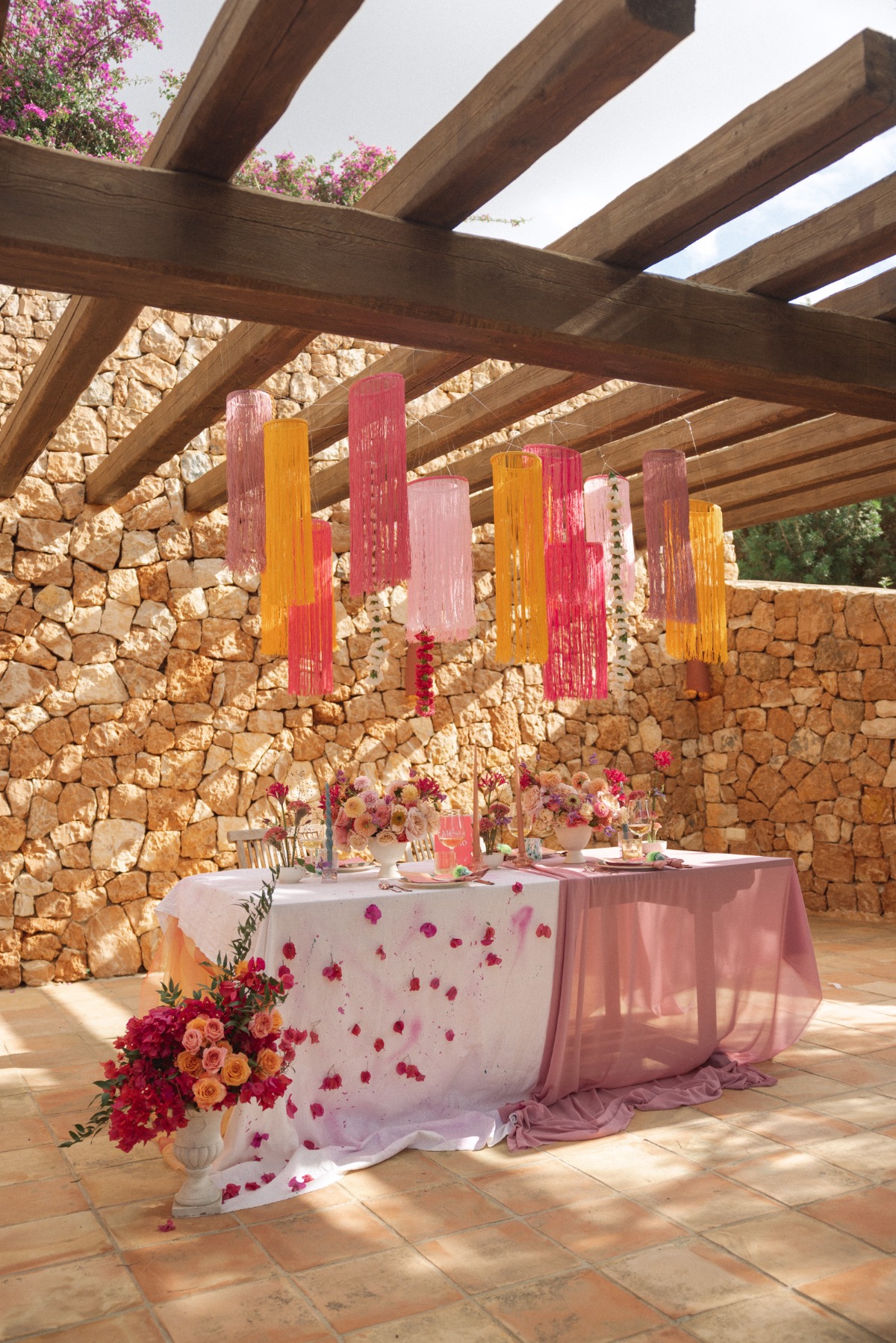 pink and white tablecloths