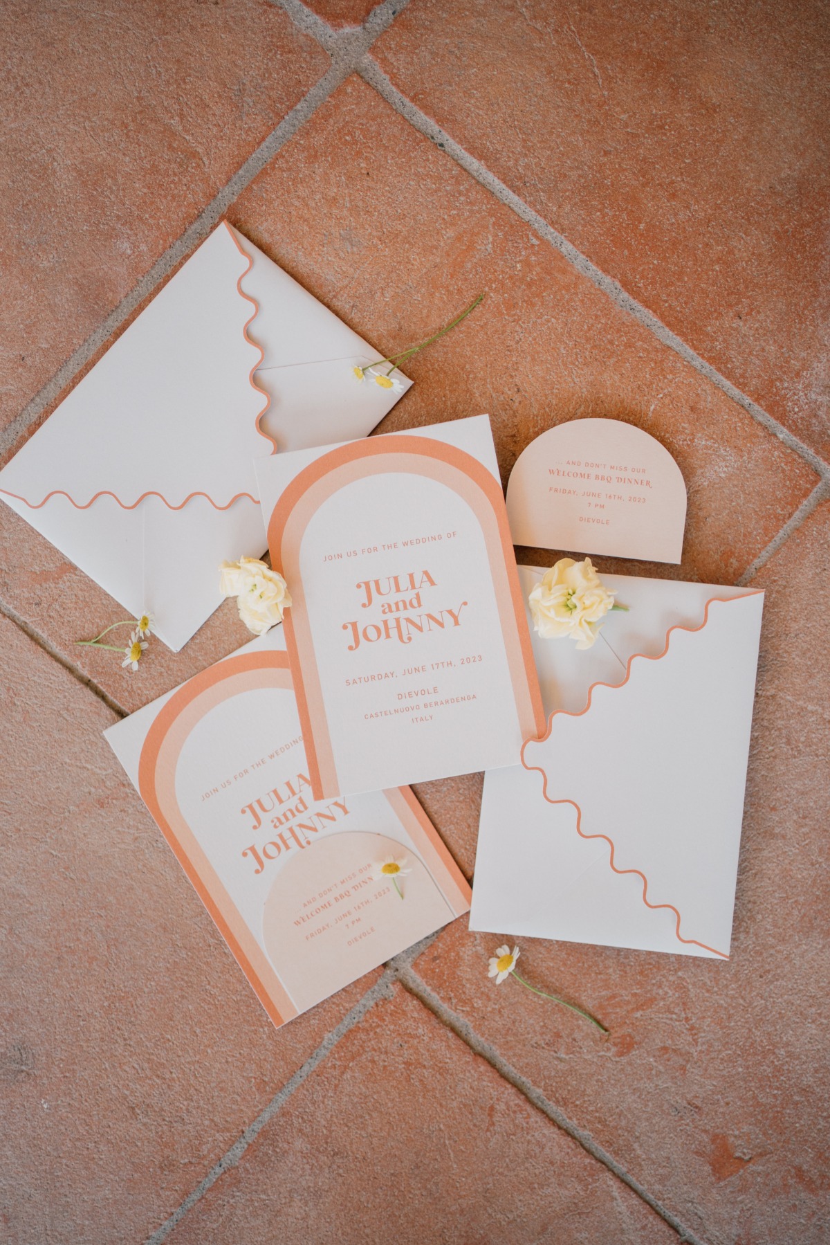 70's inspired wedding invitation suite