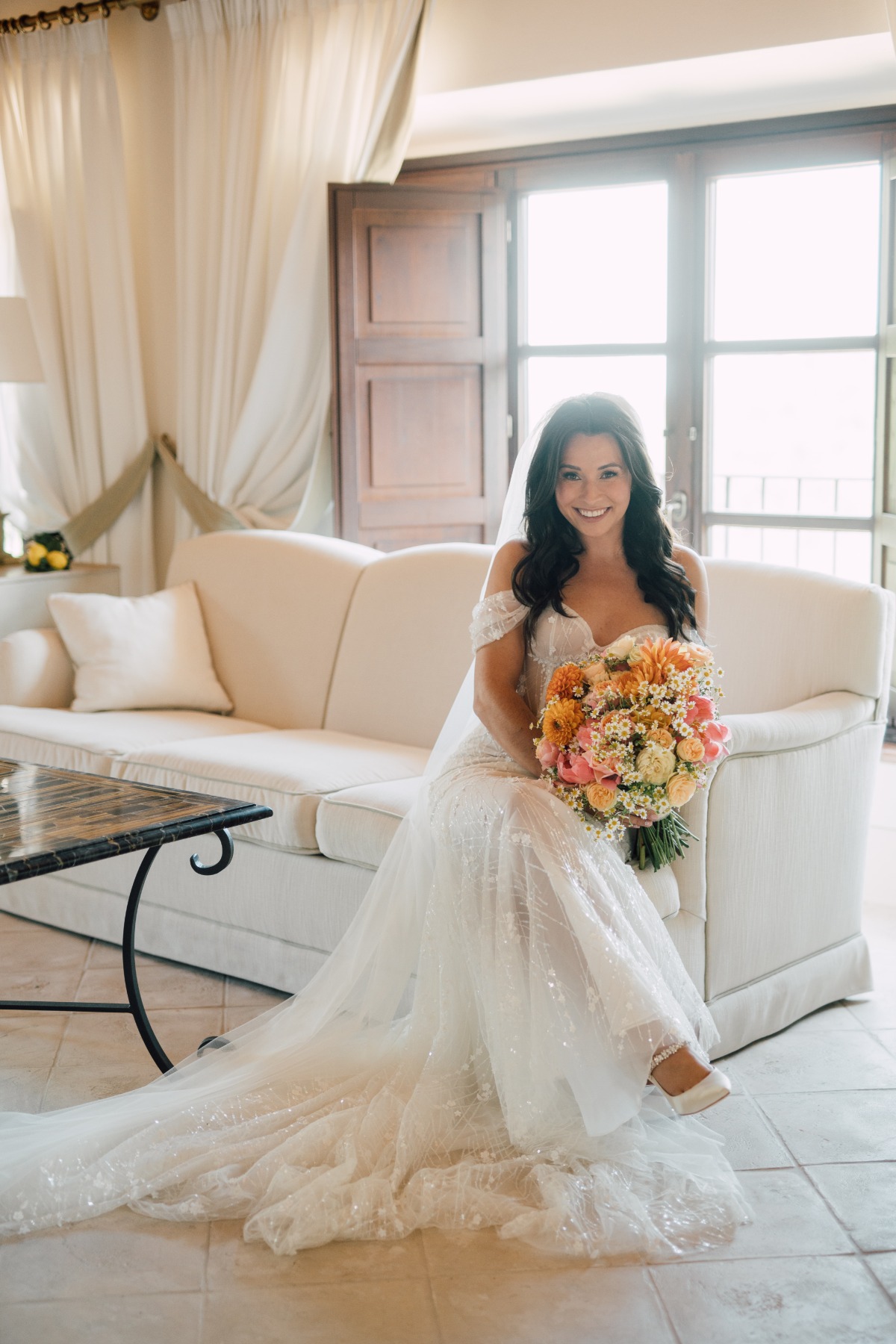 off the shoulder beaded wedding dress