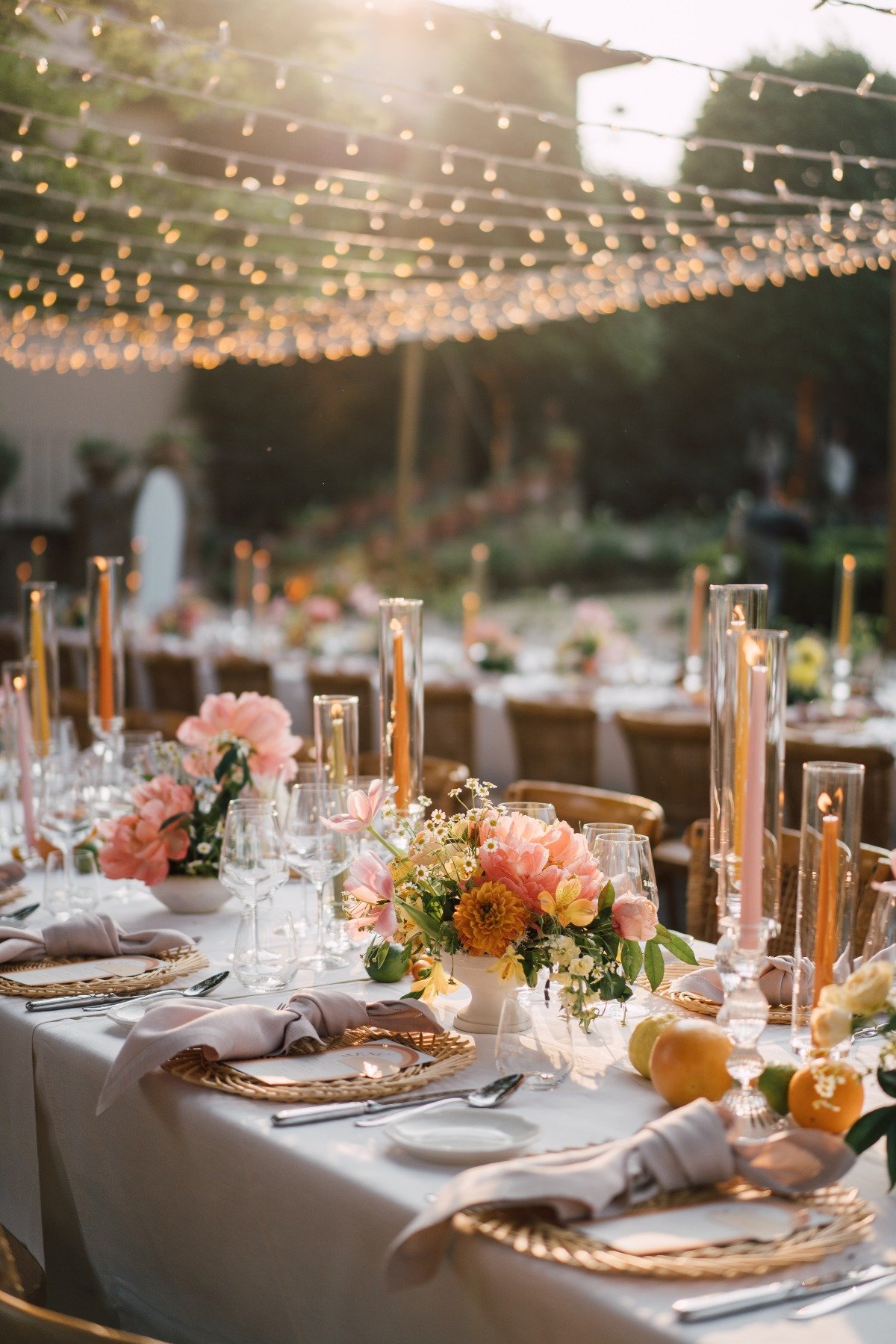 pink and orange tapered candles