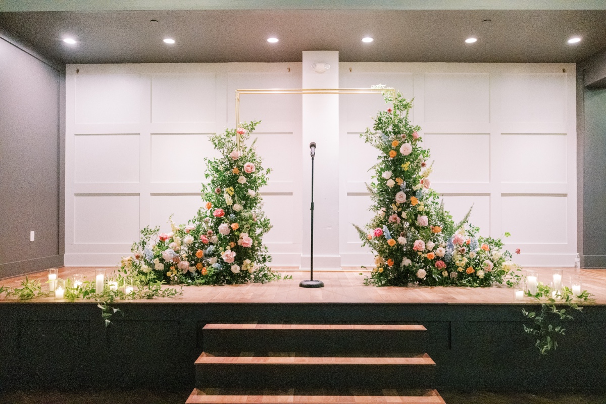 rainbow florals and greenery installations