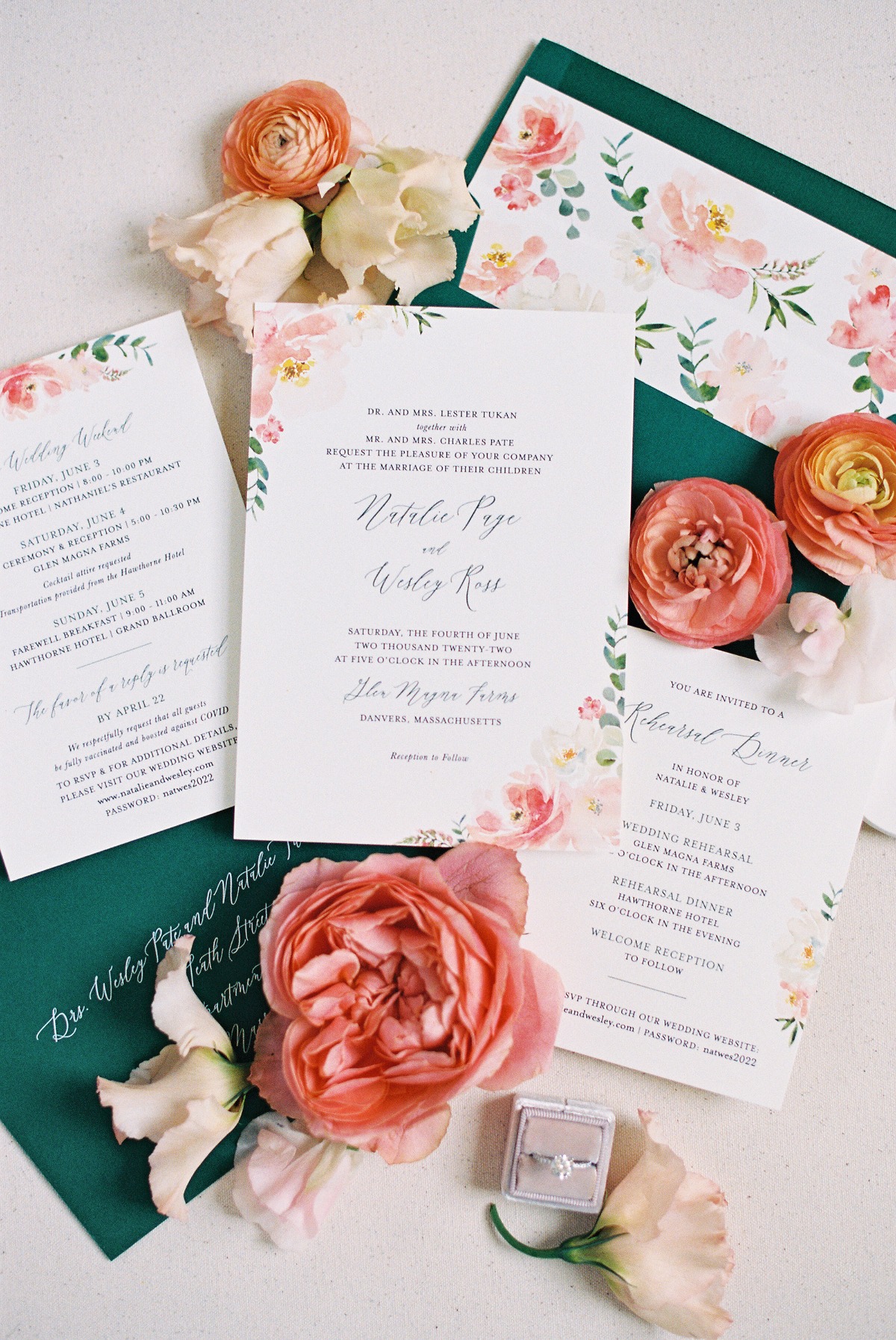 teal coral and peach wedding invitations