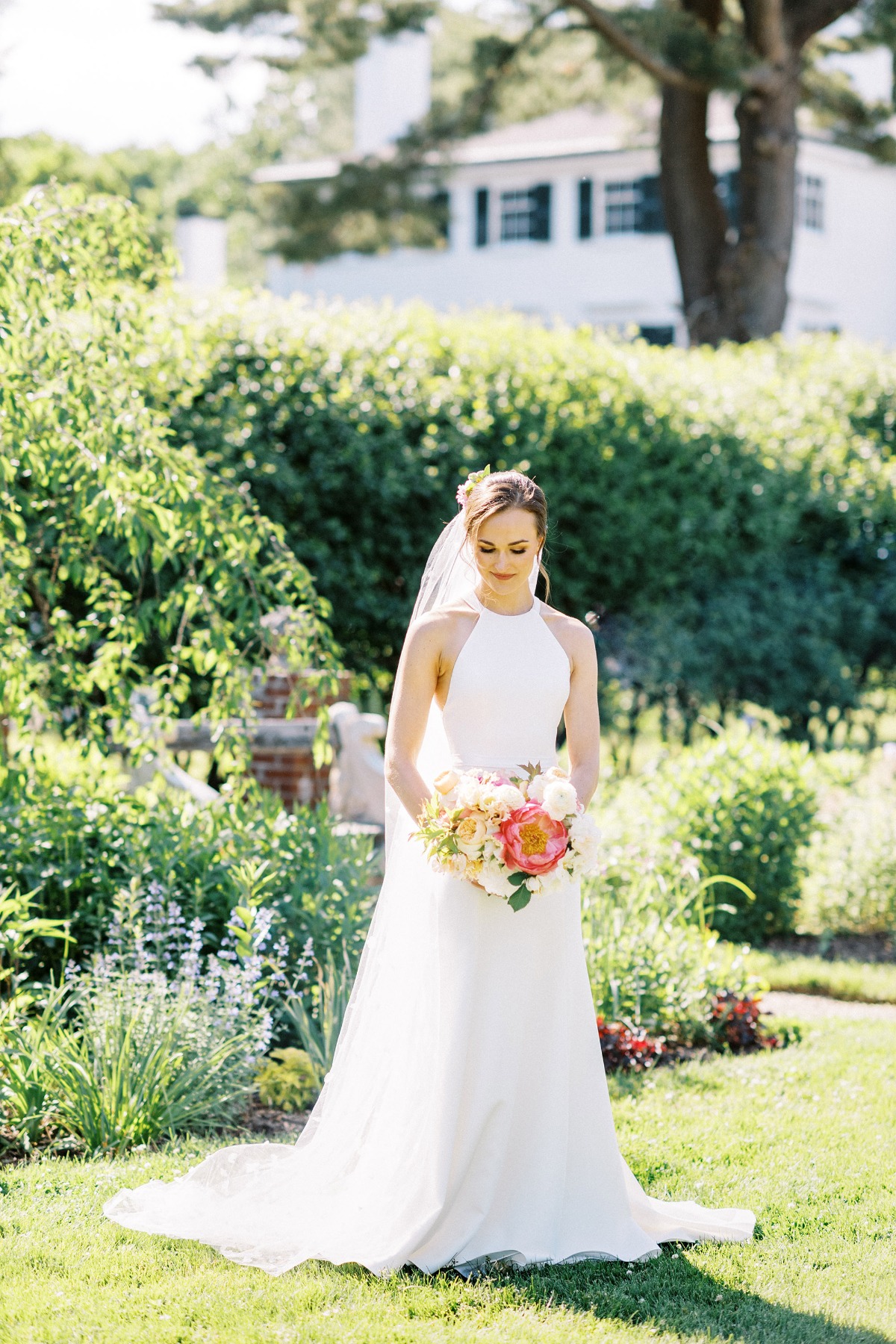 minimalist wedding gown in garden