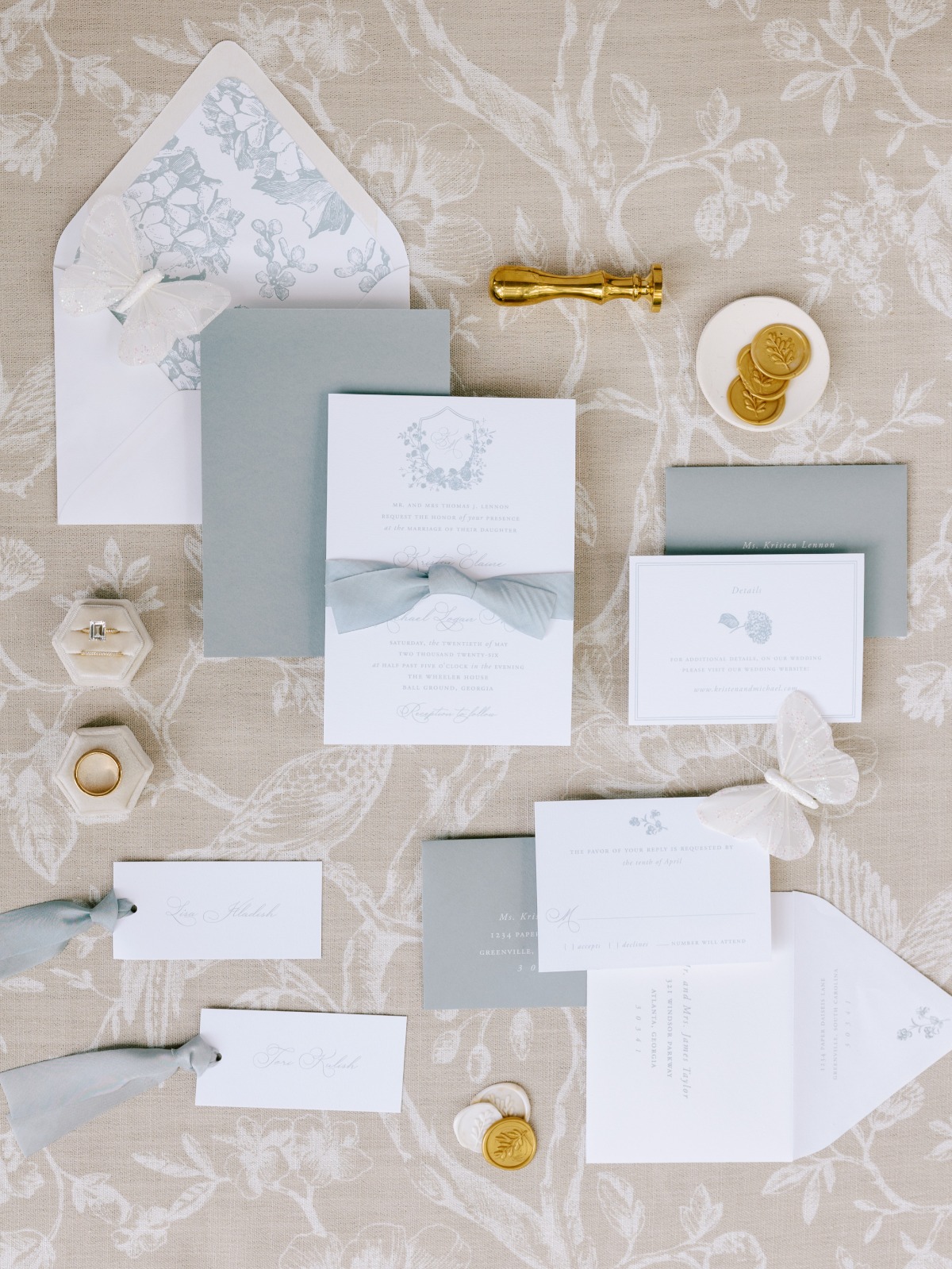 blue gray and white wedding invitations