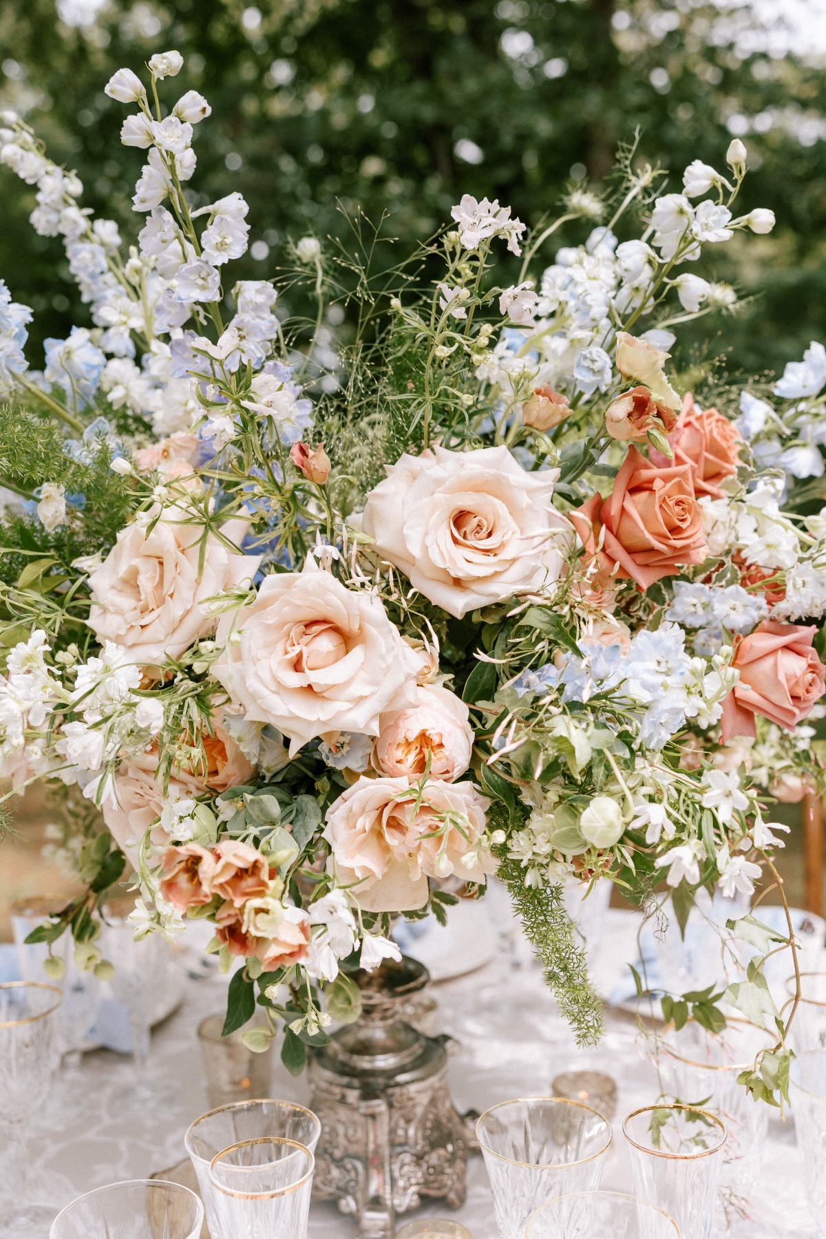 pastel floral arrangement for wedding reception centerpiece