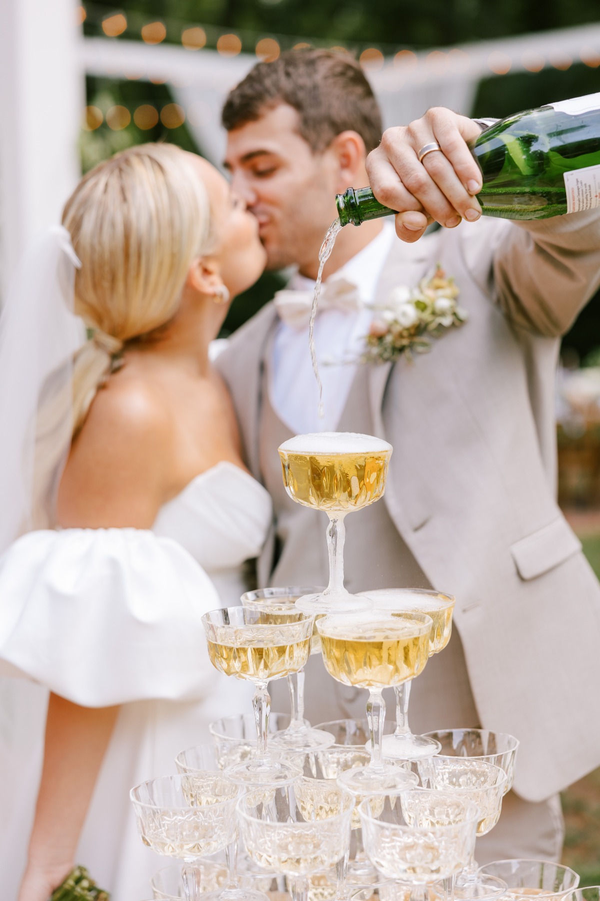 champagne tower at wedding reception