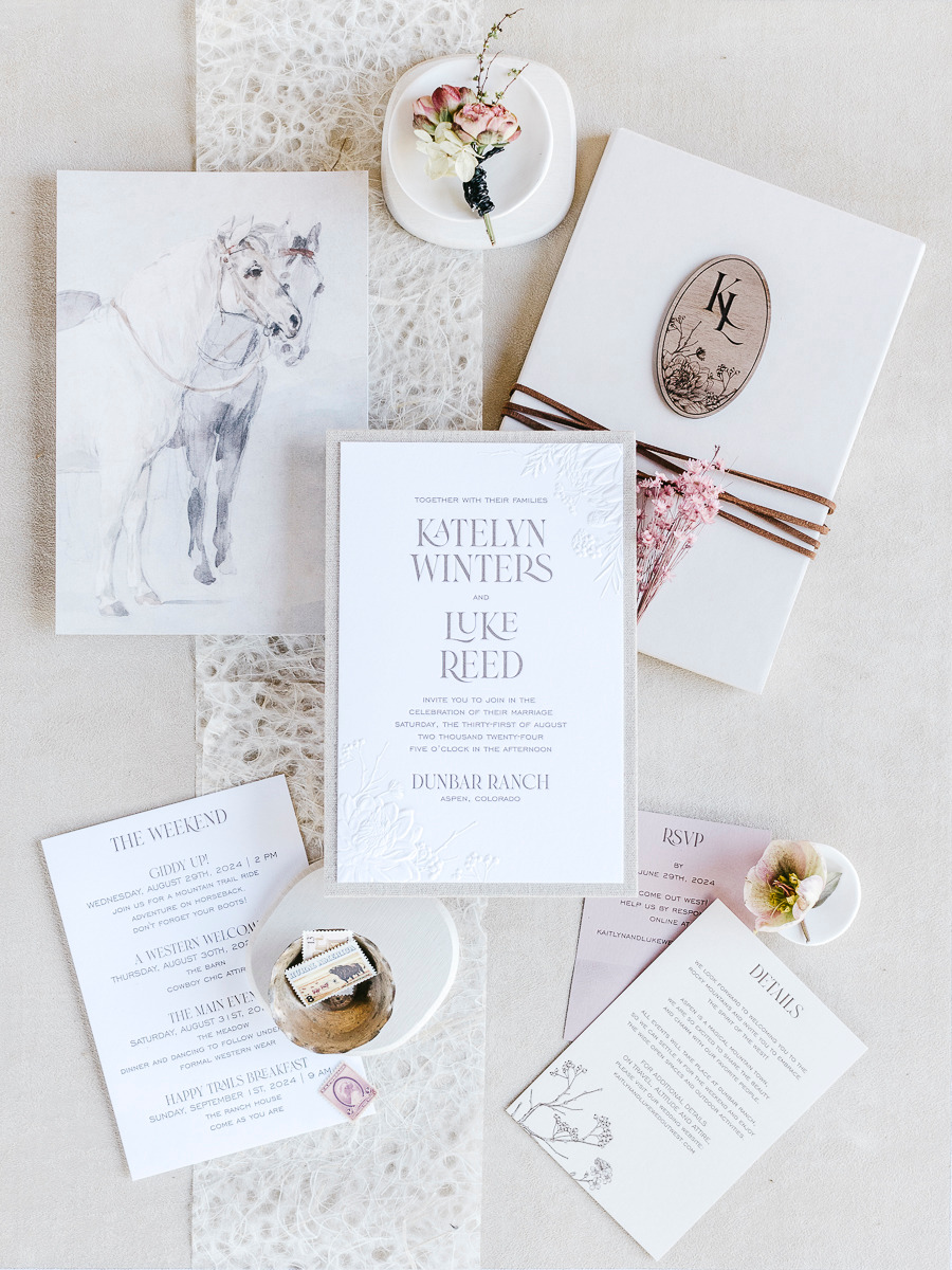 subtle western inspired wedding invitations with horses