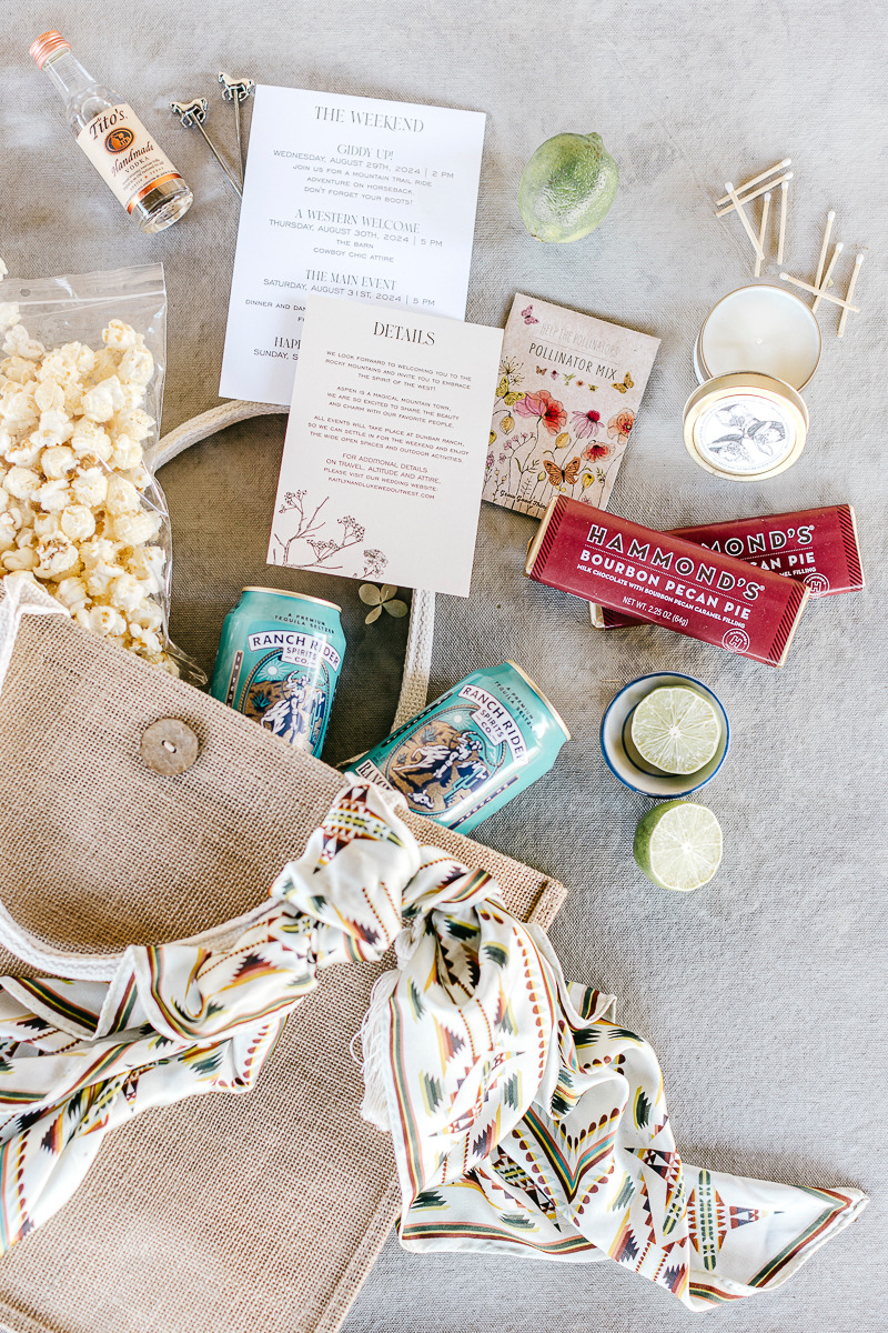 western themed welcome bag for wedding guests