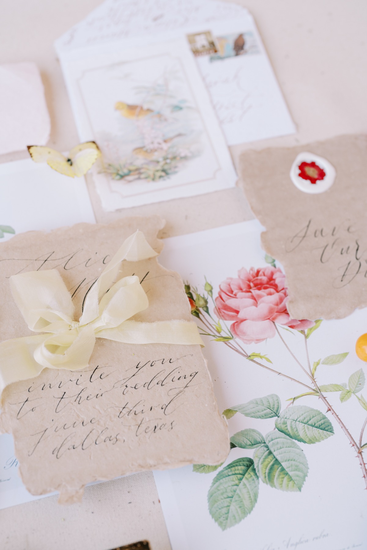 Watercolor vintage illustrations for elegant wedding details