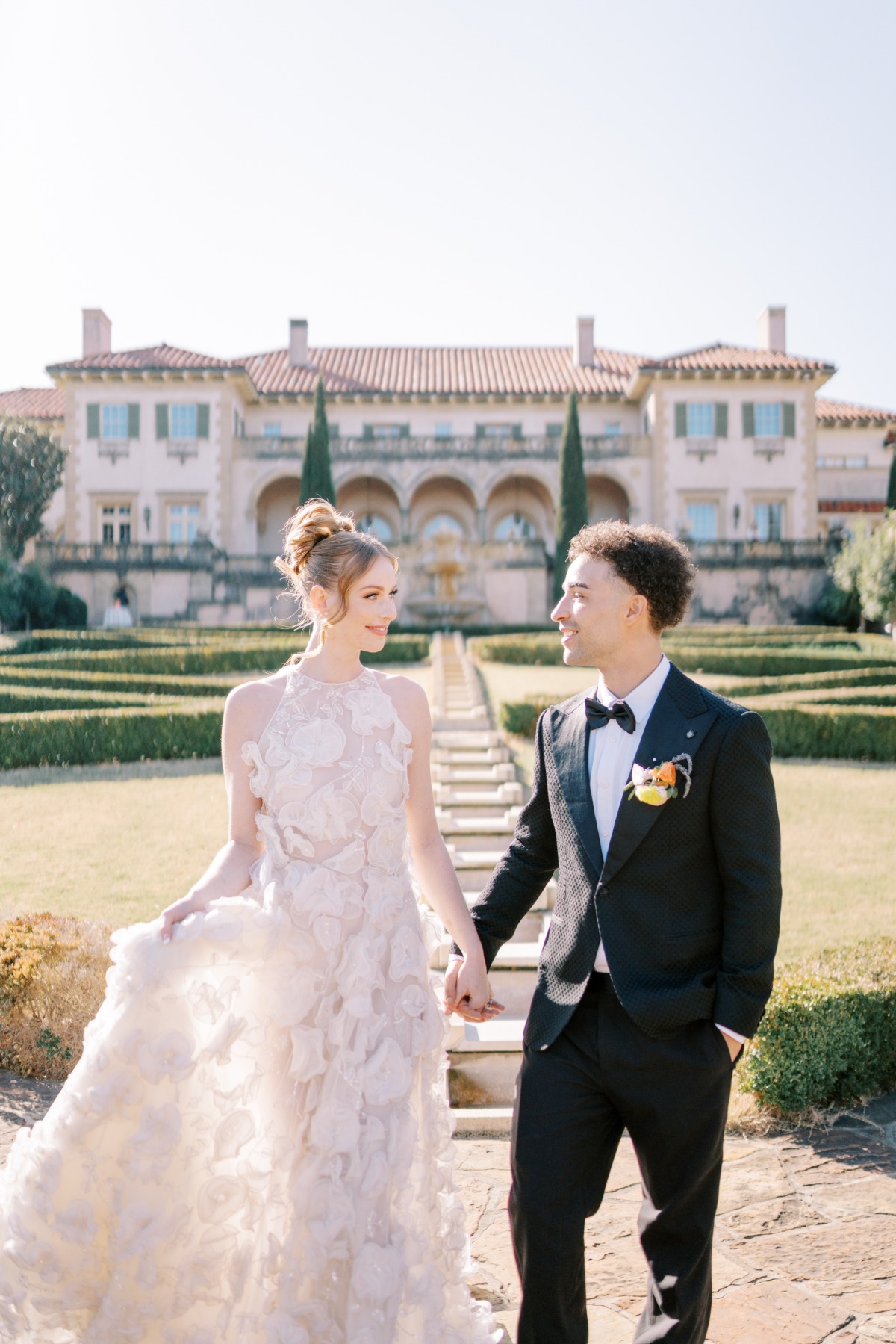 Romantic bride and groom portraits at villa wedding 