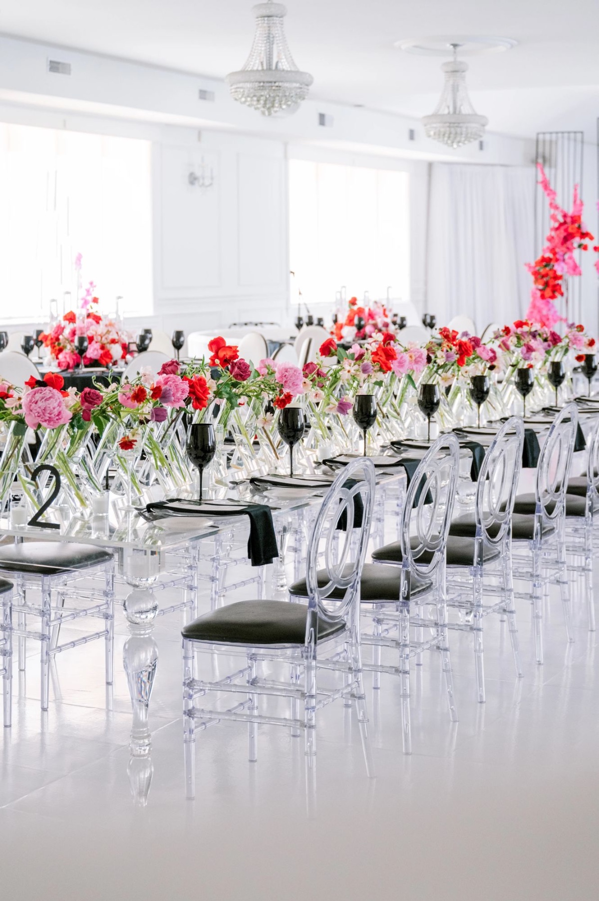 modern wedding with acrylic ghost chairs