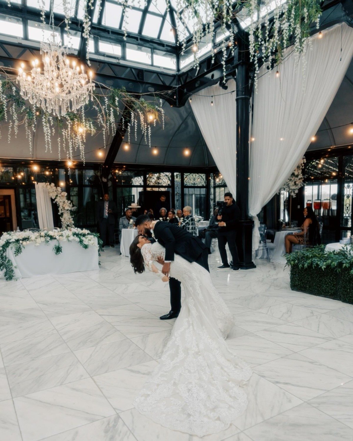 white marble wedding reception dance floor