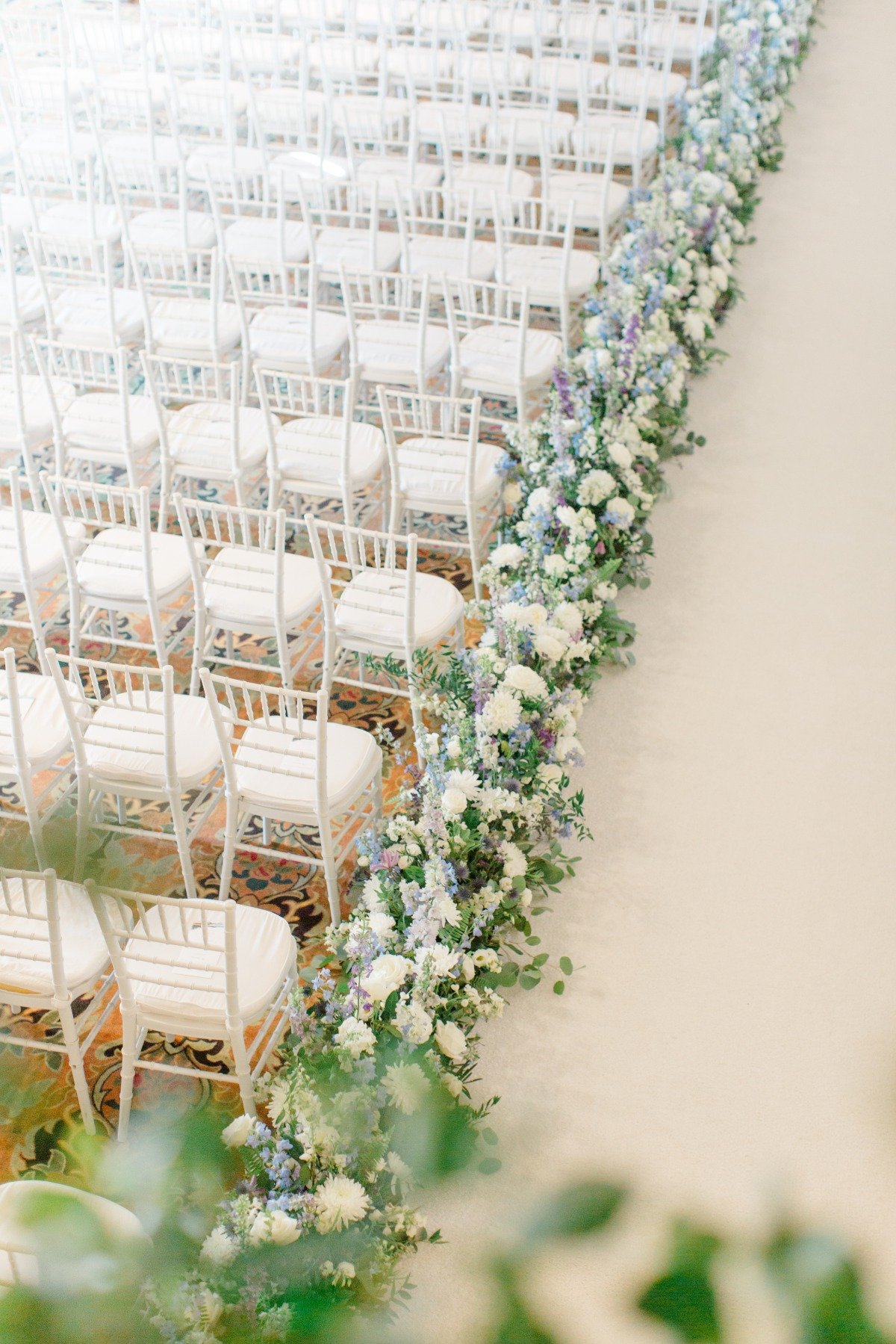 blue lavender and white wedding flowers