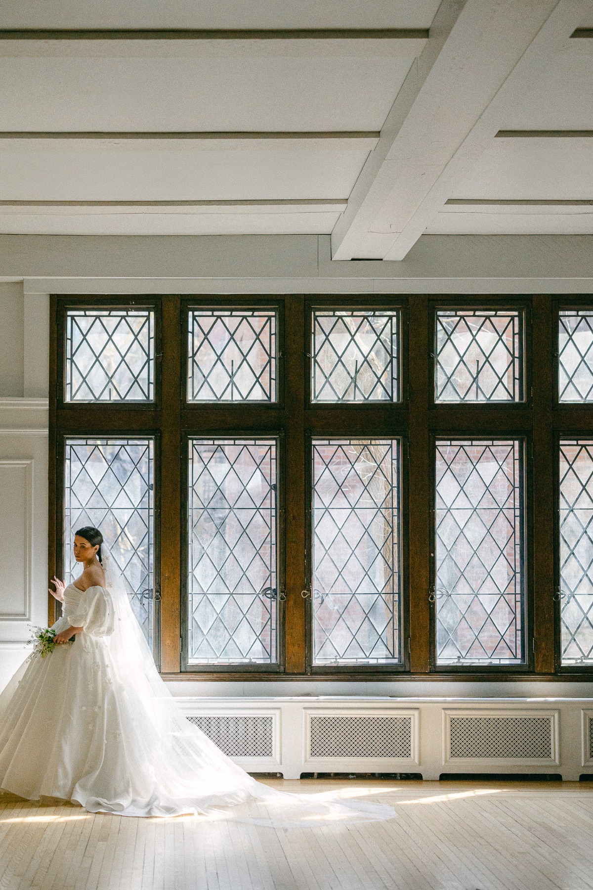 puff sleeve off the shoulder wedding dress