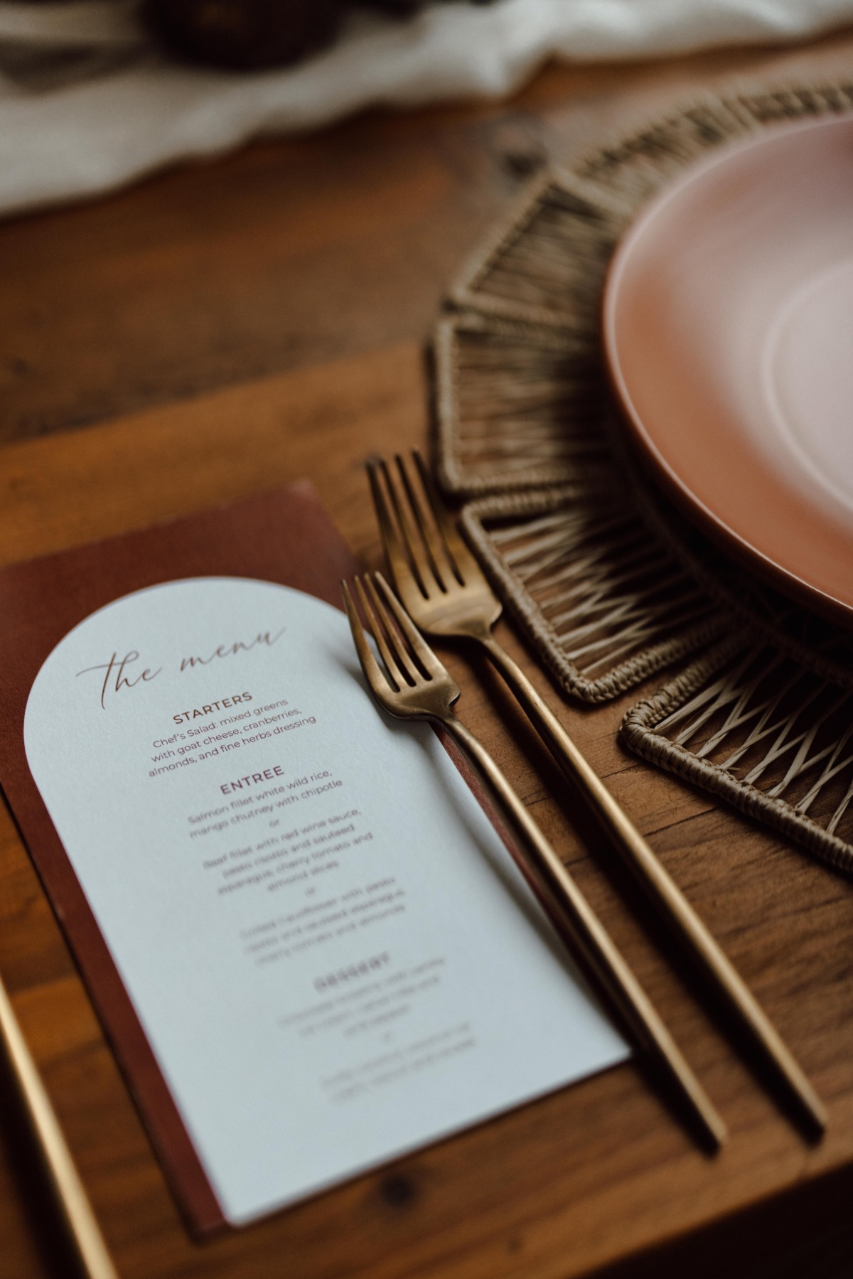 Modern copper and terracotta wedding menus