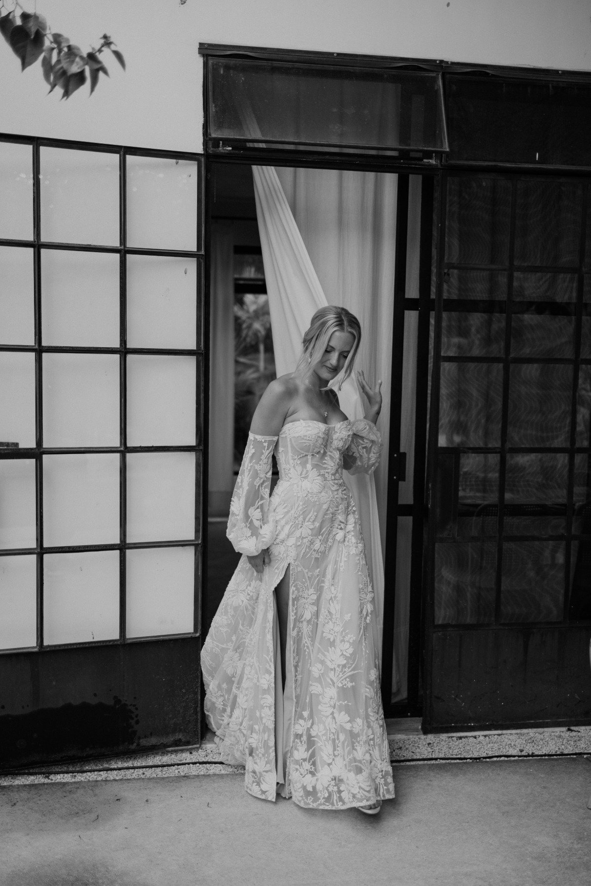 Alena Leena Bridal bride walking out to first look 