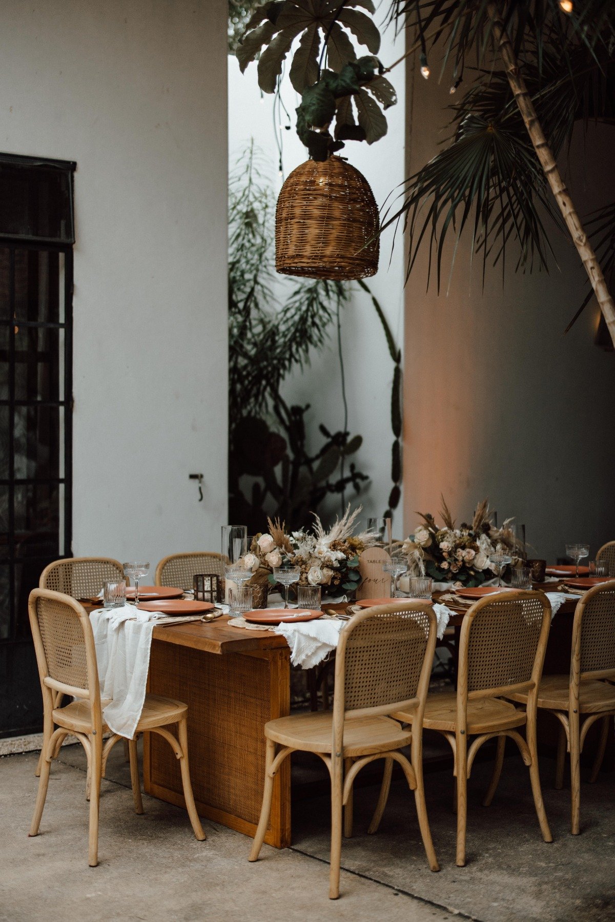 Modern bohemian reception table at Kima Tulum