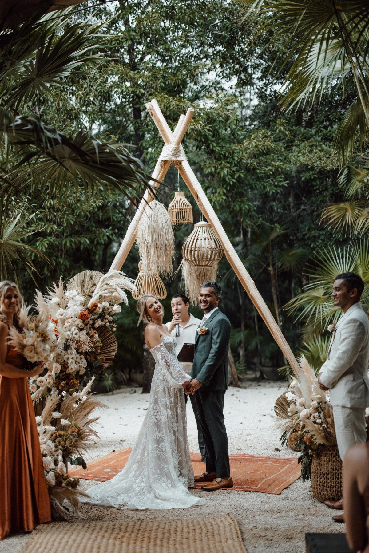 Bohemian jungle wedding destination ceremony in Tulum Mexico