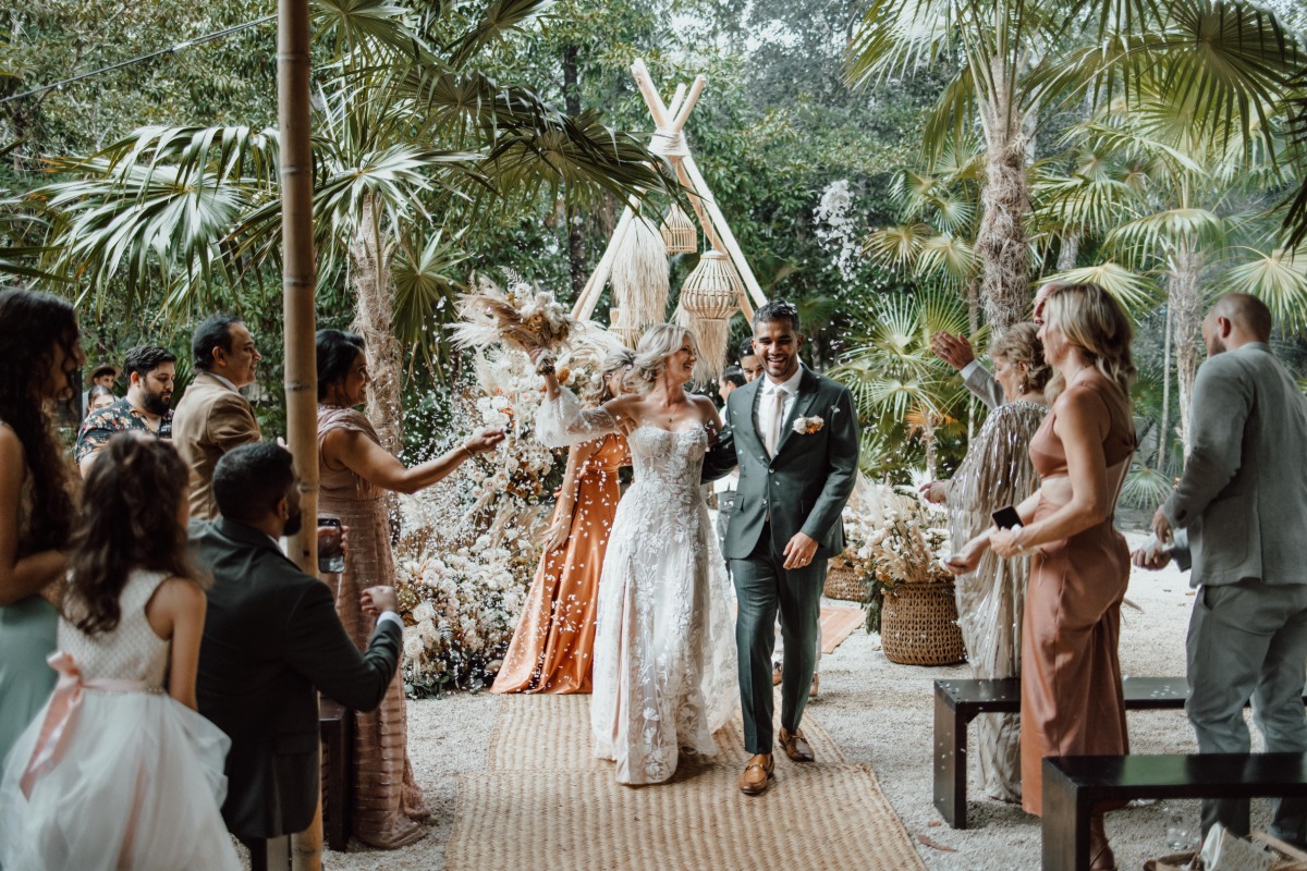 Joyous jungle wedding ceremony in Tulum Mexico