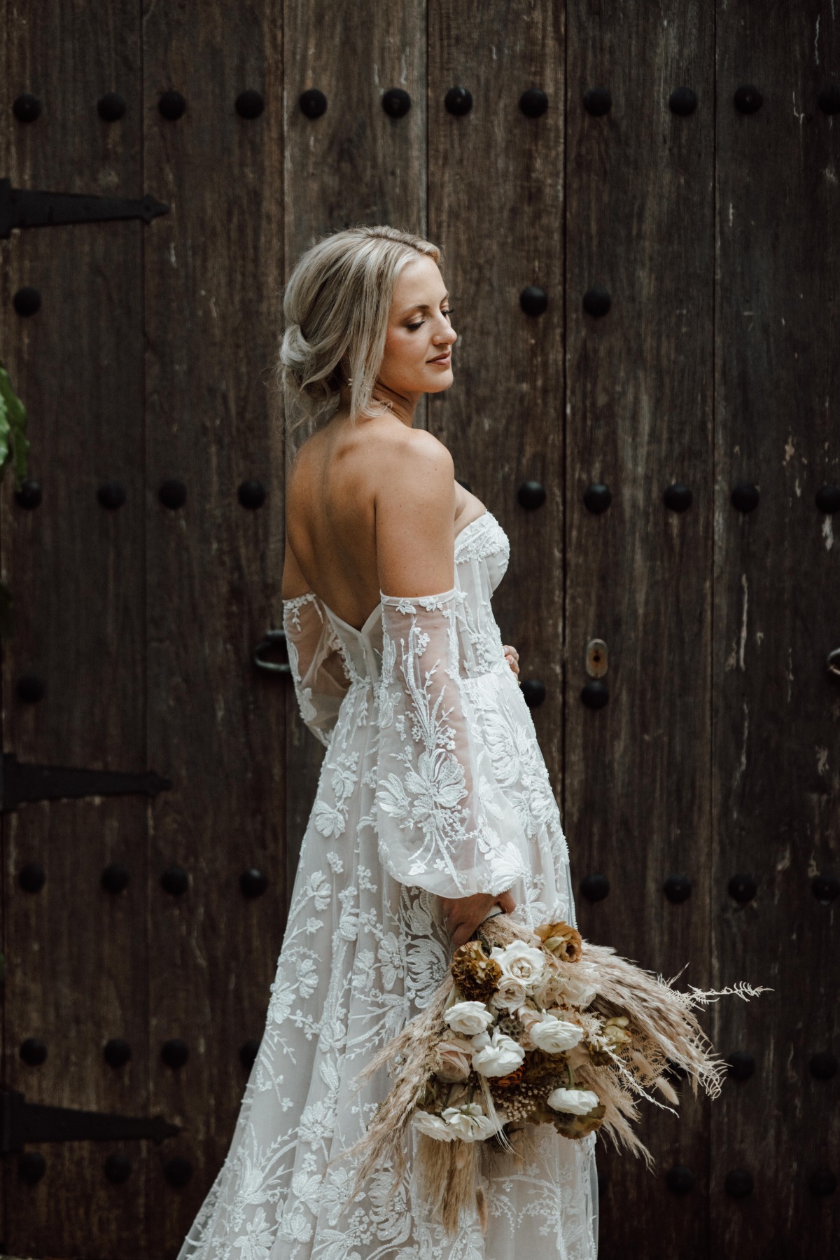 Romantic Tulum bride in off the shoulder dress