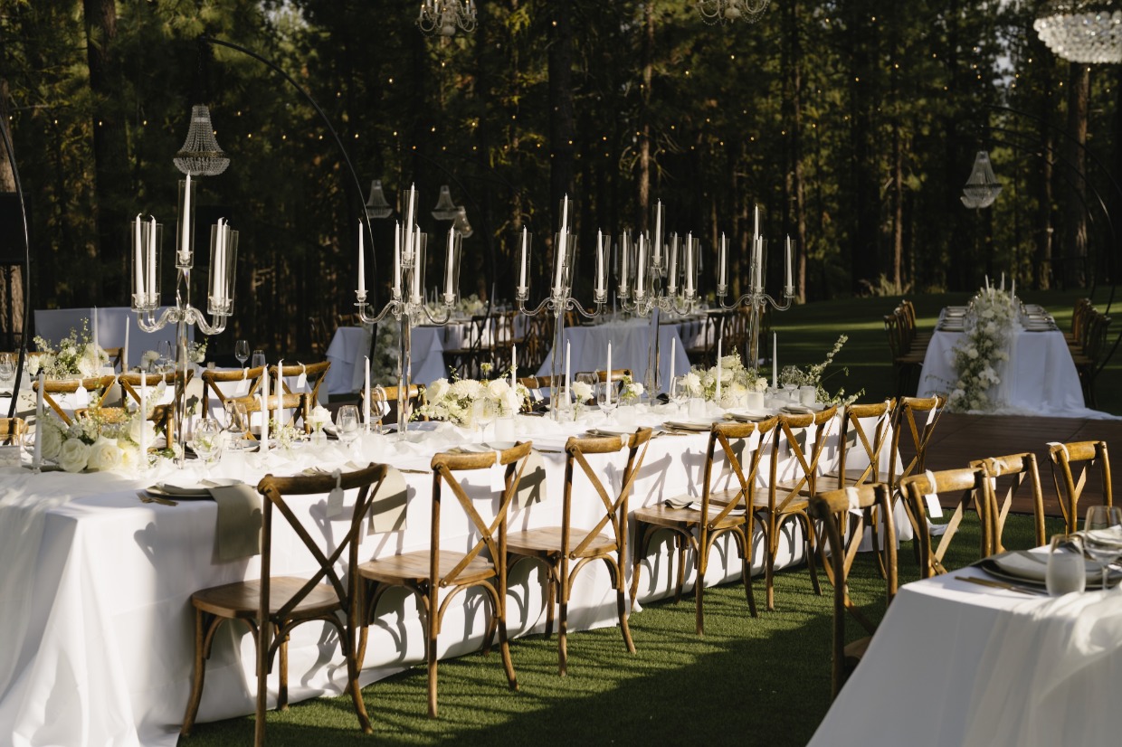 blown glass candelabra reception set up at chalet view lodge