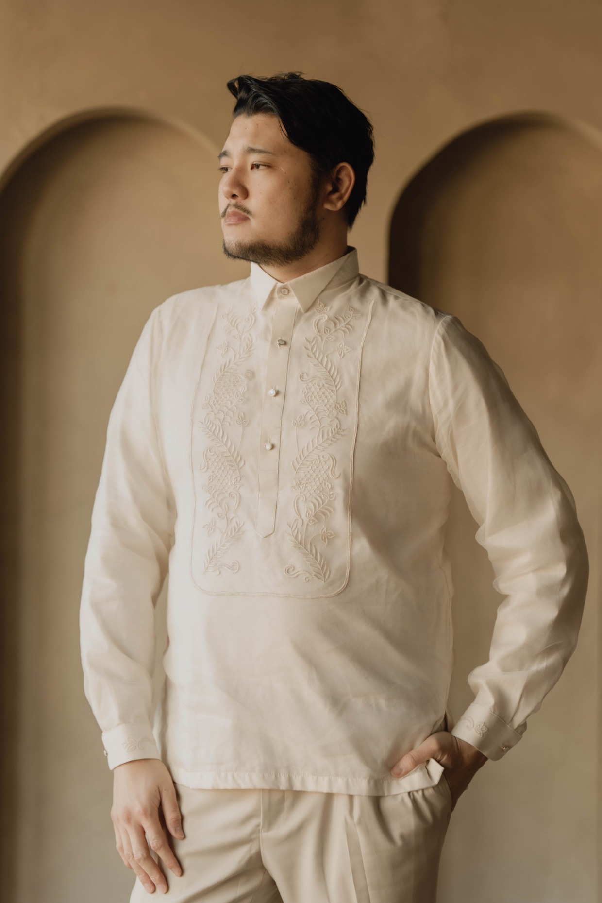 hand embroidered Filipino groom attire by Silviyana & Community