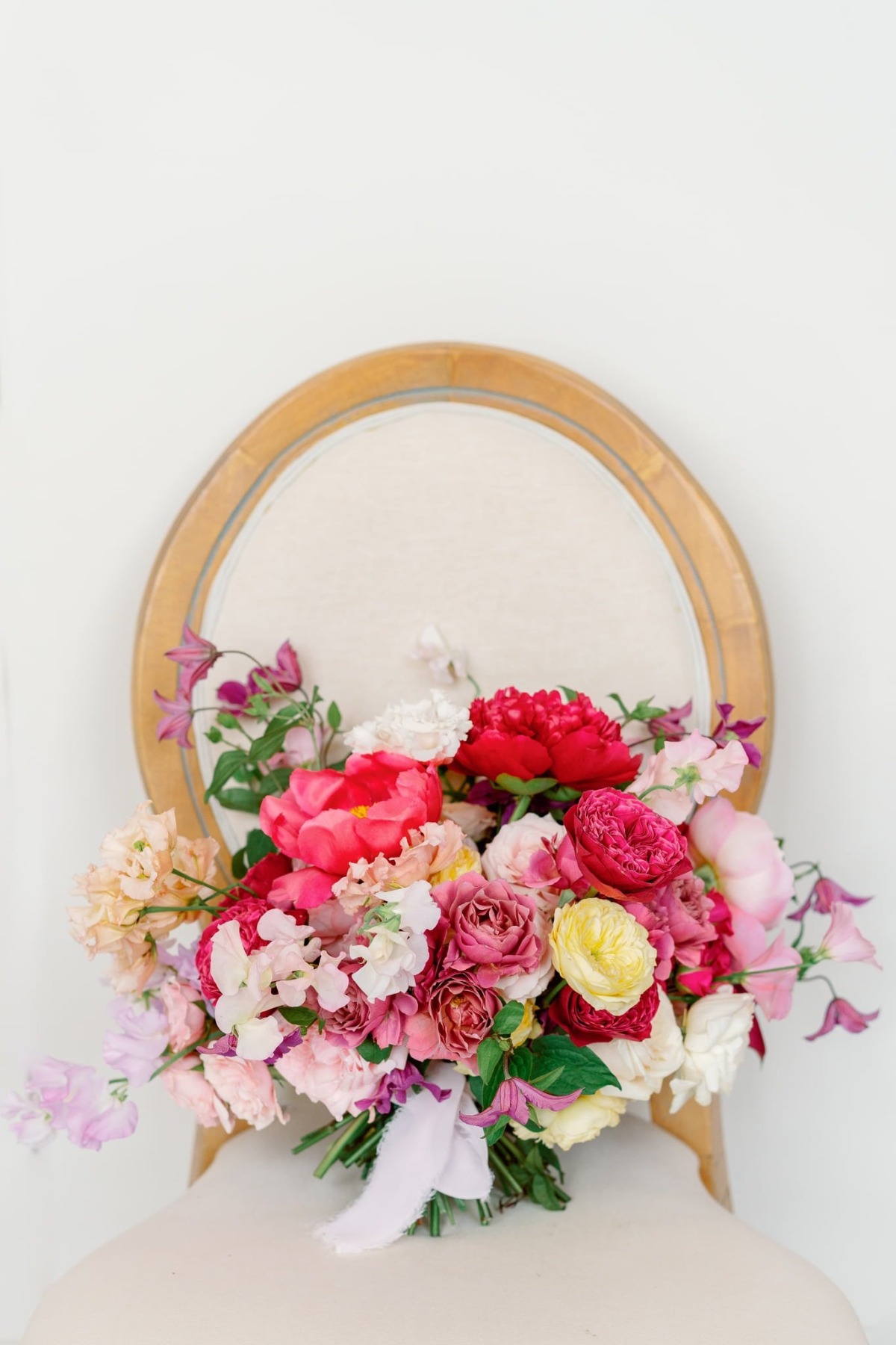 pink peach fuchsia and yellow wedding bouquet