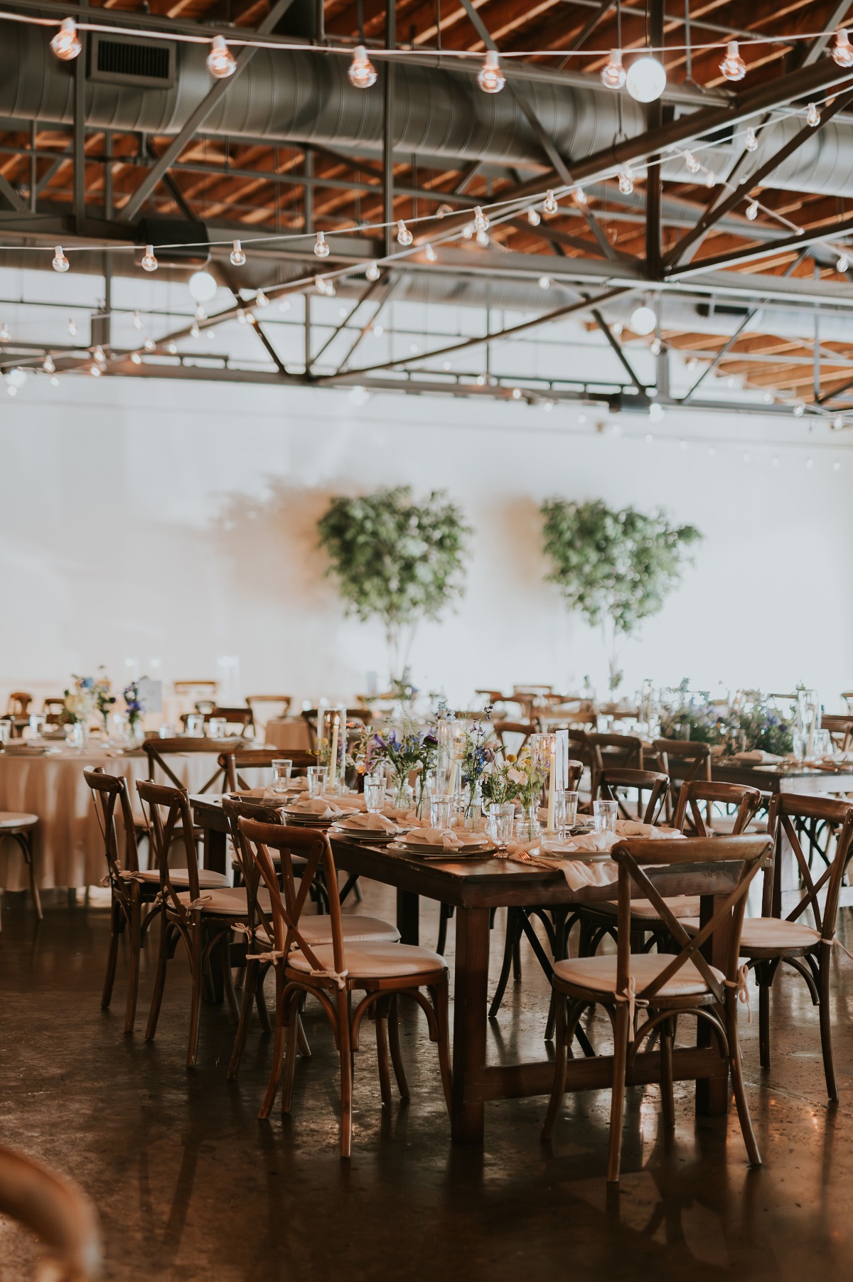 rustic wood rectangular reception tables