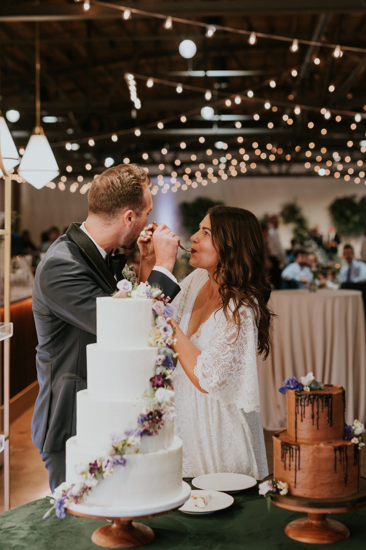 three-tier wildflower wedding cake