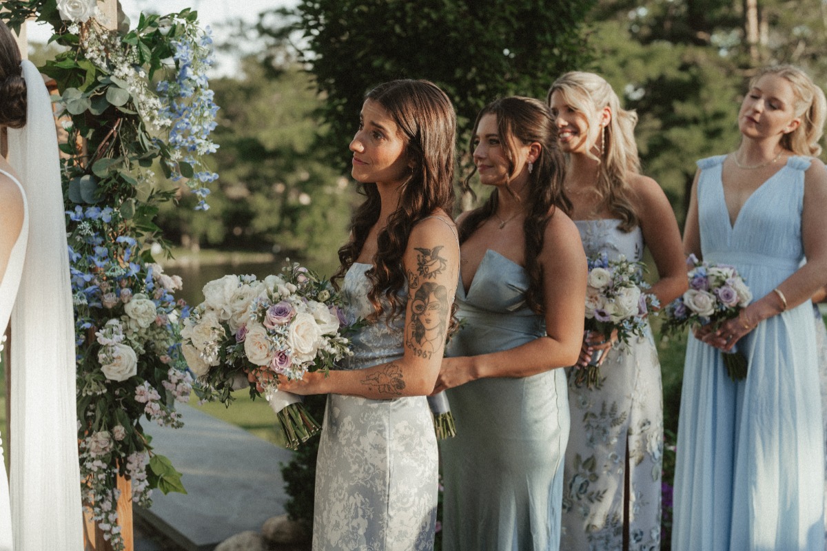 printed blue bridesmaid dress ideas