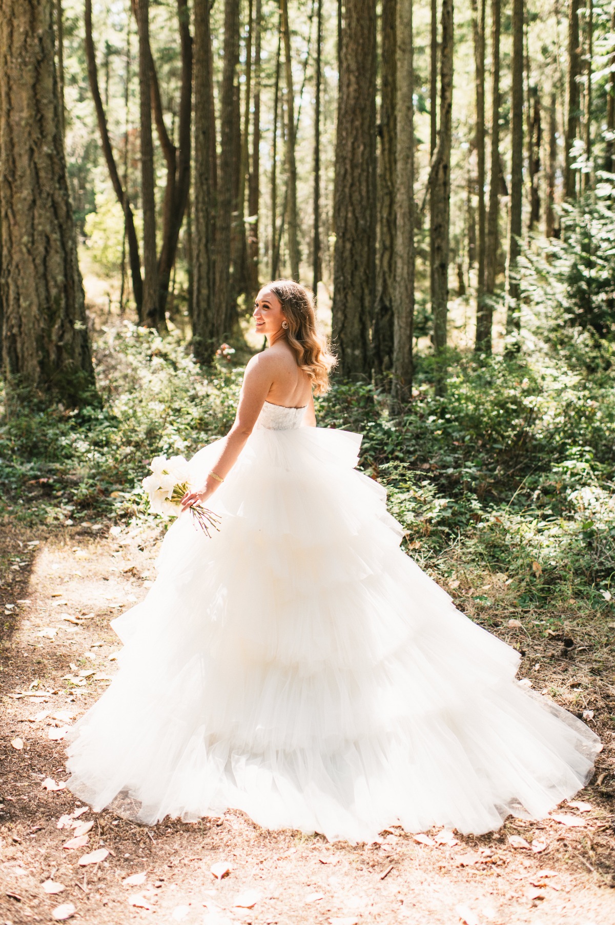 strapless tulle ruffle wedding ballgown