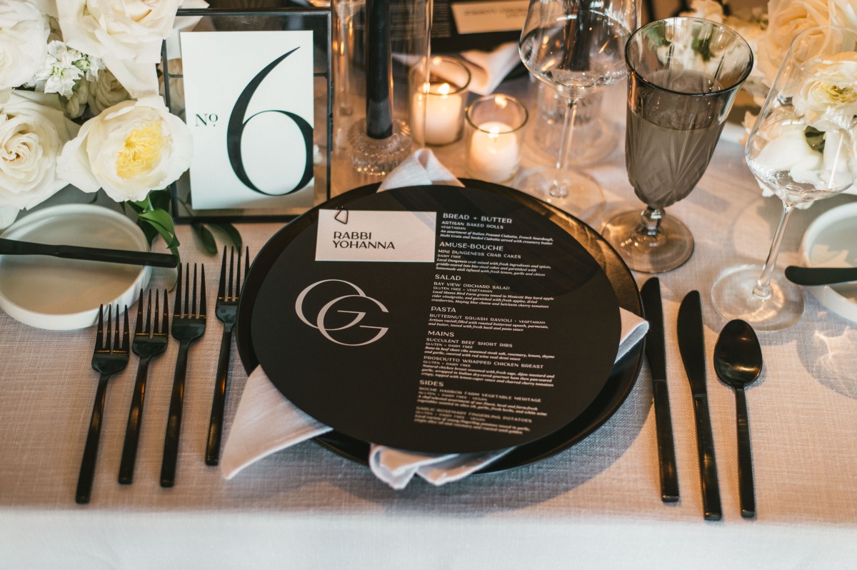 black circular wedding menus