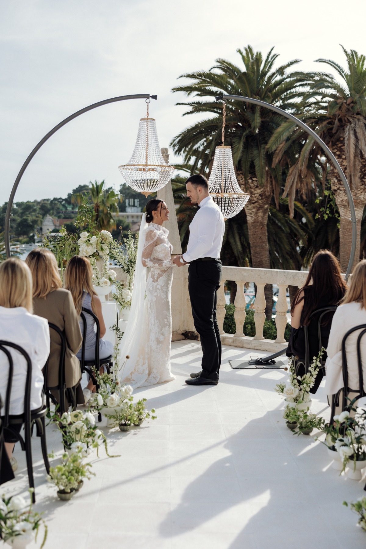 chandeliers for wedding ceremony backdrop in croatia